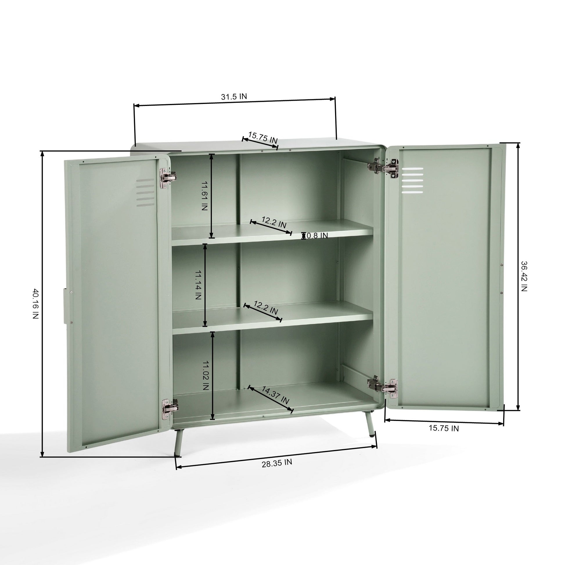 walnut 2-door cabinet - grey metal - sleek storage for living room or office