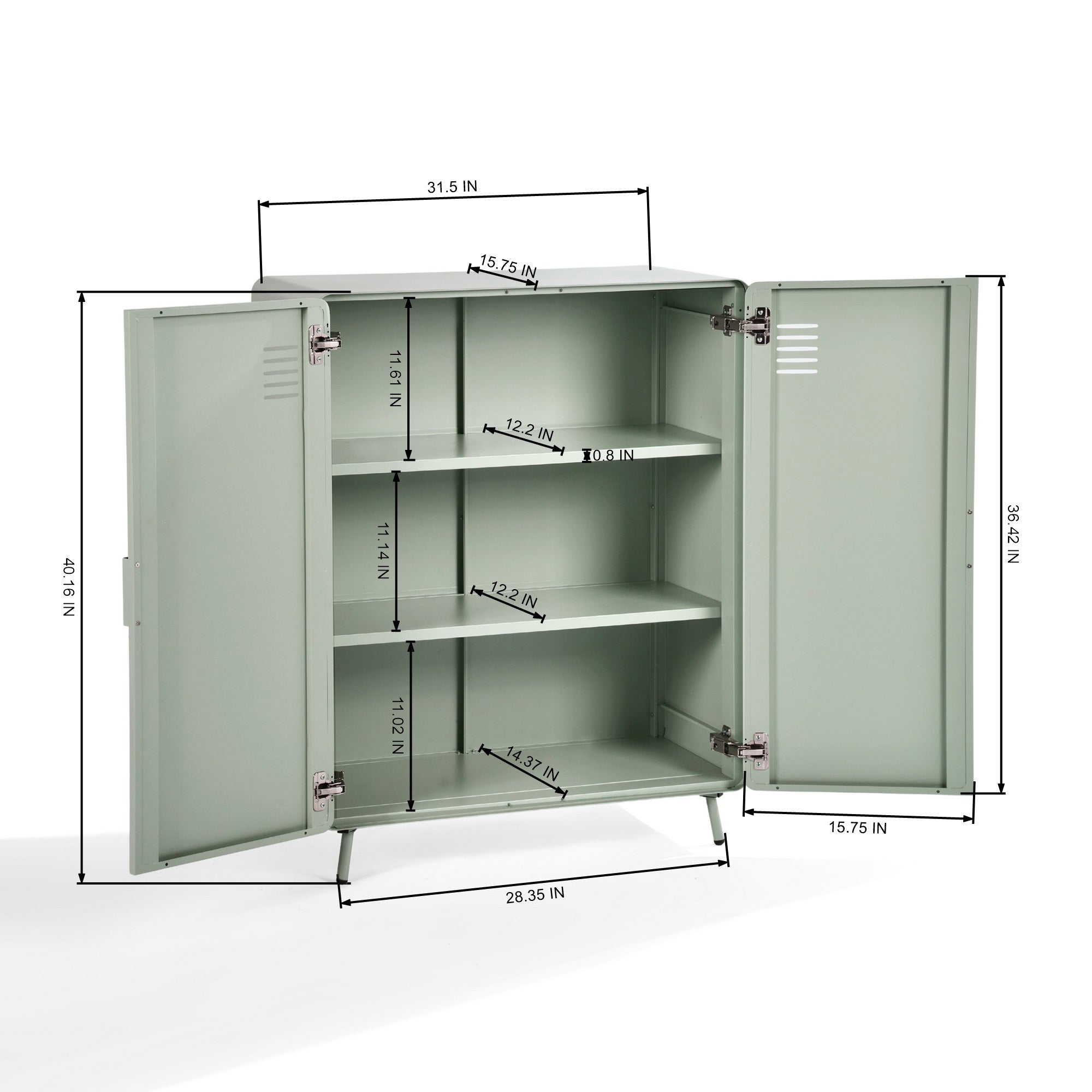 walnut 2-door cabinet - grey metal - sleek storage for living room or office