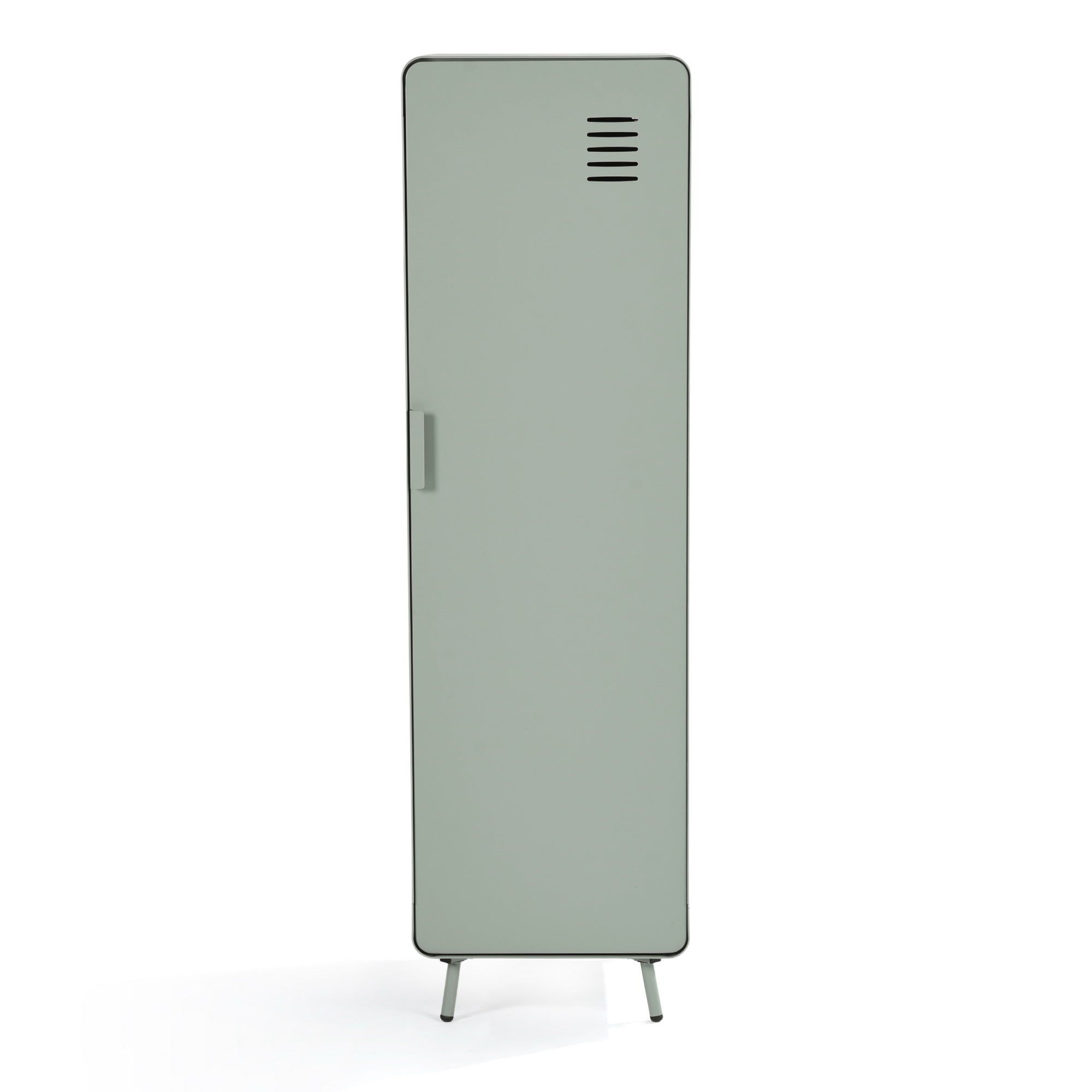 walnut locker cabinet - grey metal - modern storage for bedroom or home office