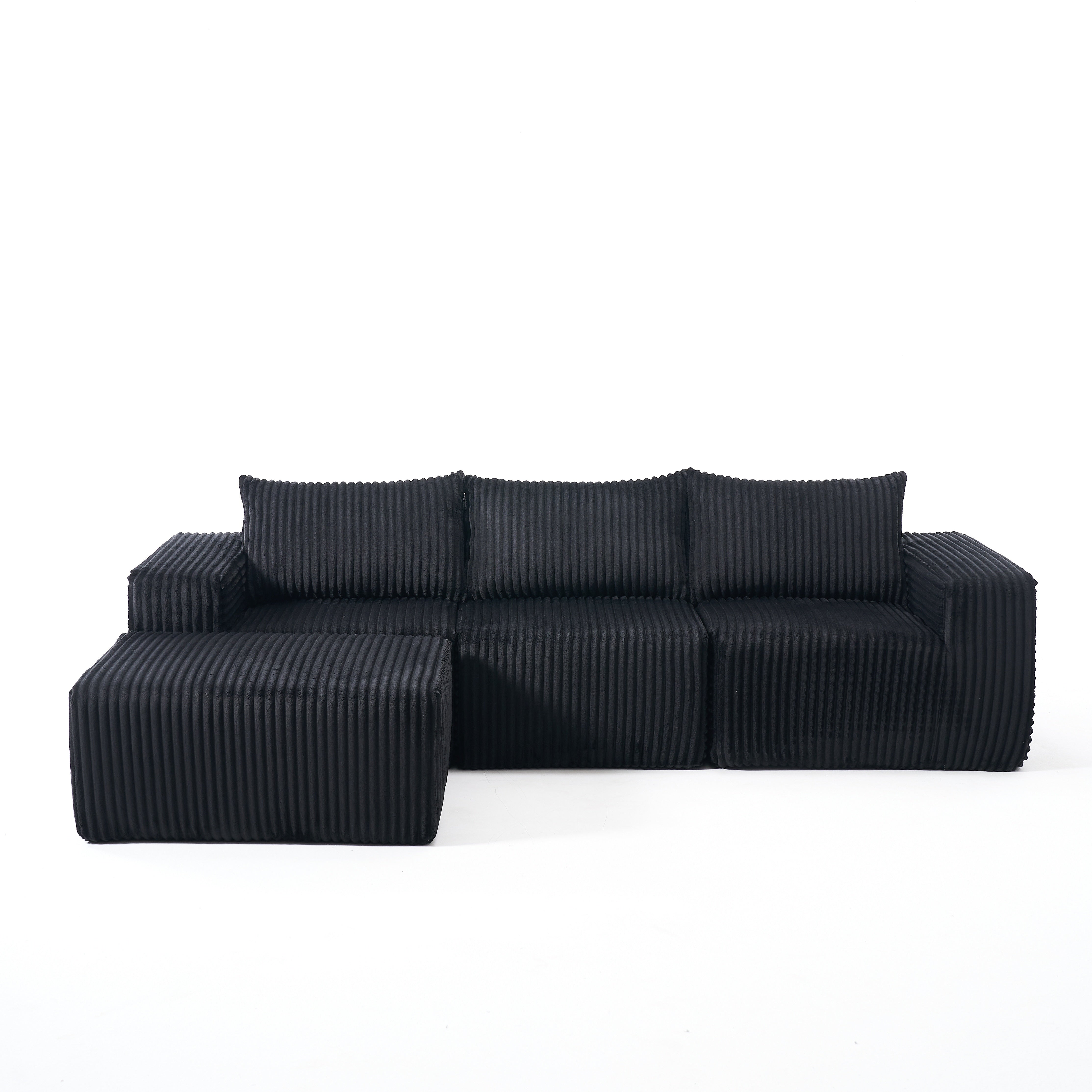 Omaha 101" Modern Corduroy L-Shaped Modular Sectional Sofa with Chaise, Black