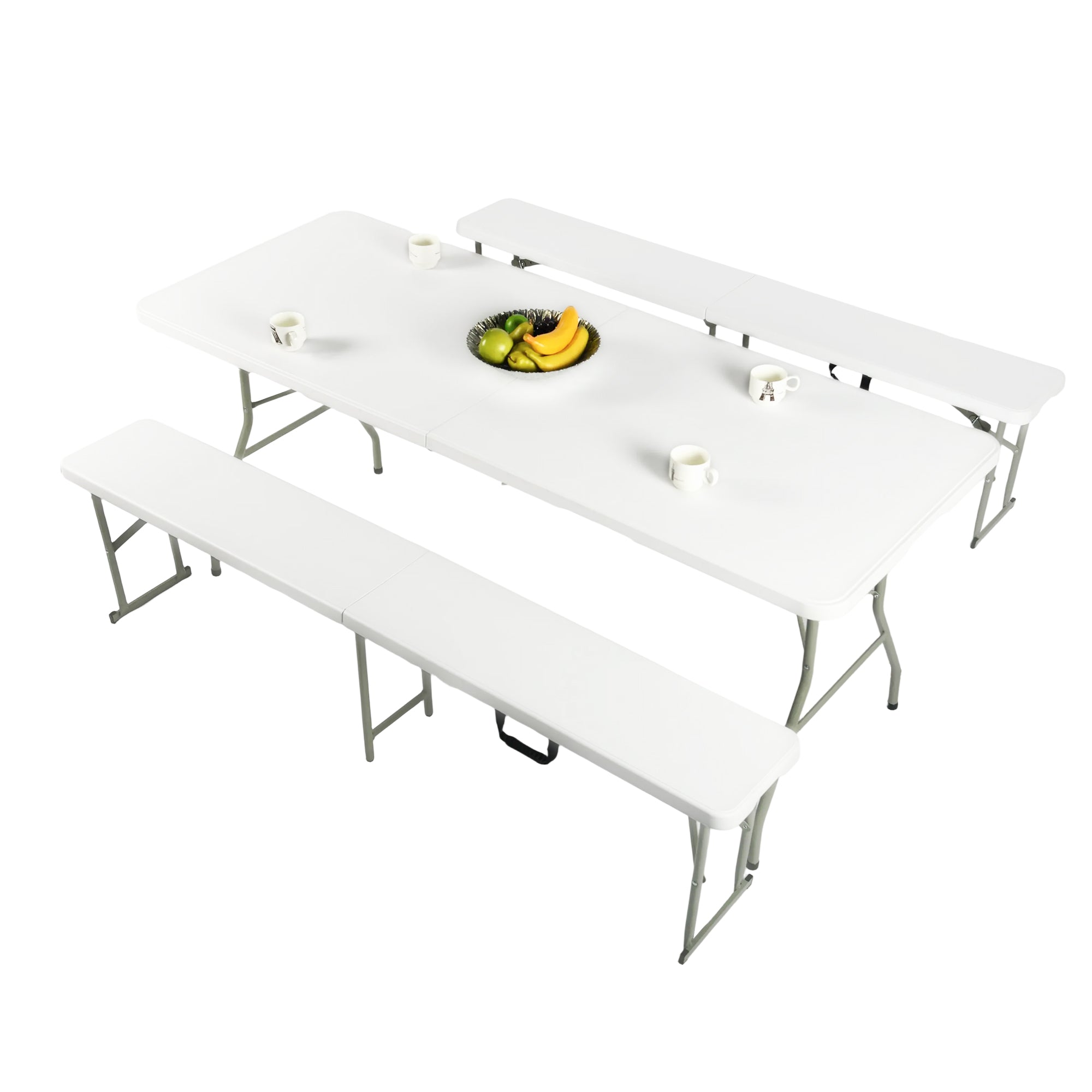 YIKA 6 Foot Folding Benches Set of 2 Portable Plastic Benches with Carry Handle Indoor Outdoor Seating White