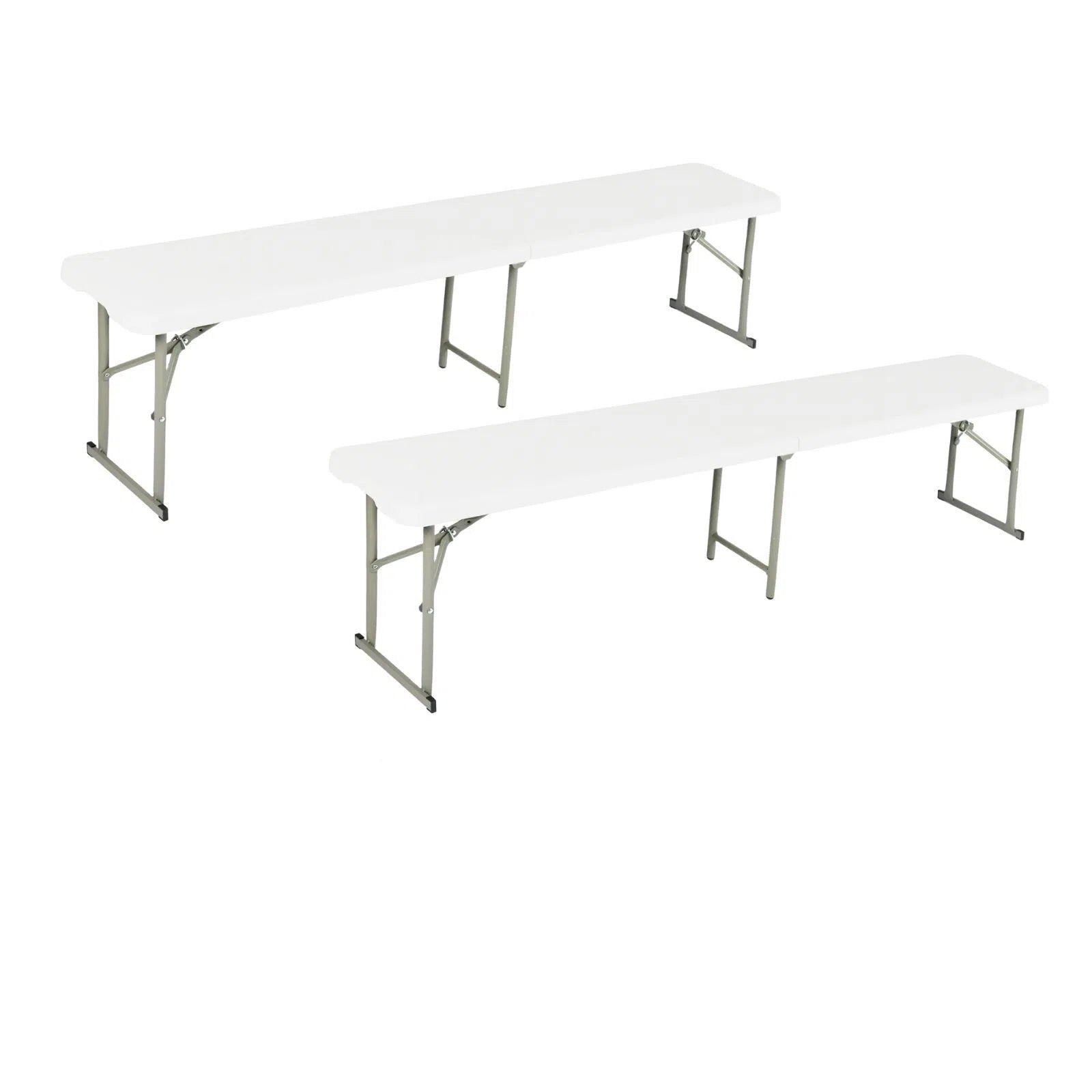 YIKA 6 Foot Folding Benches Set of 2 Portable Plastic Benches with Carry Handle Indoor Outdoor Seating White
