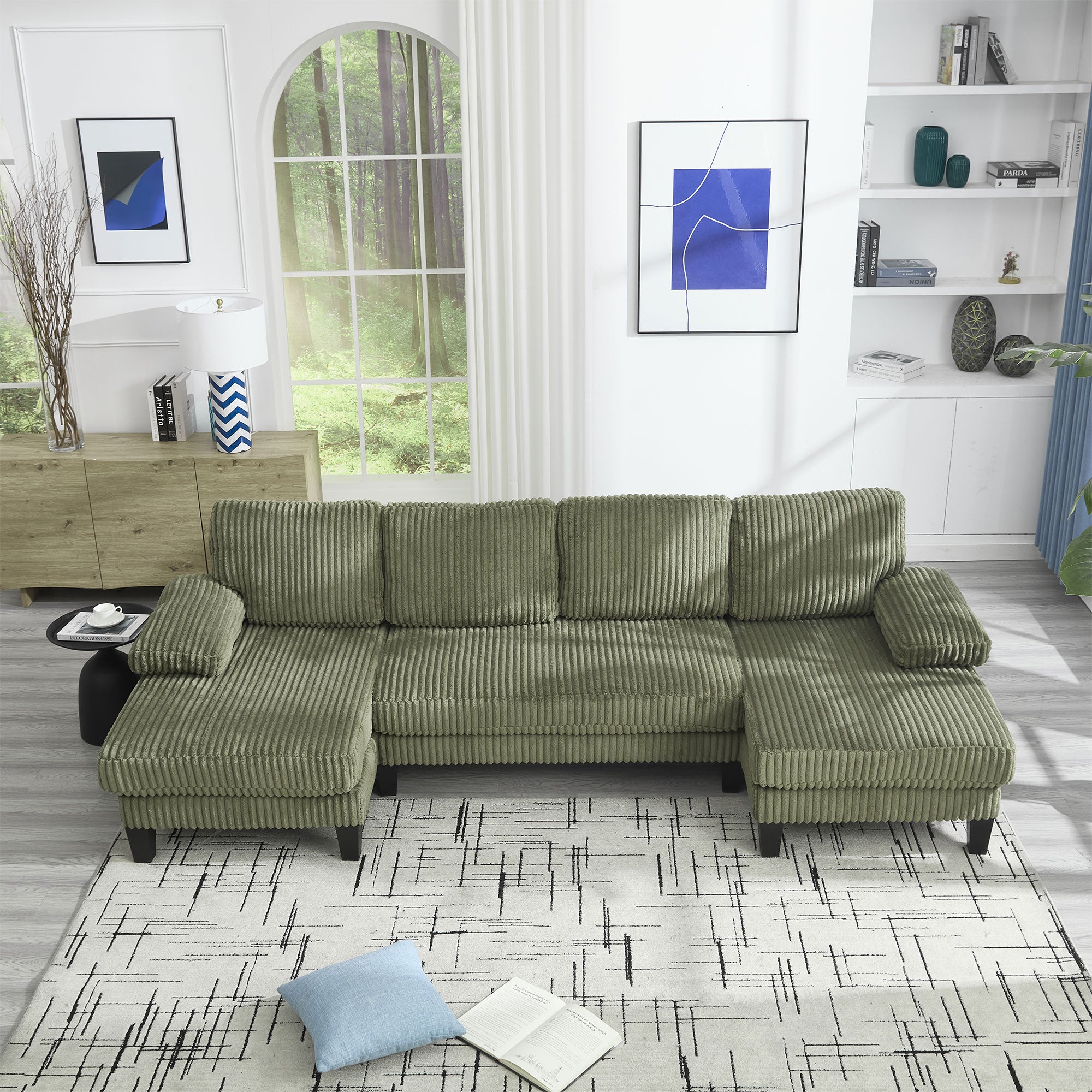 Midtown 4 Seat Modern Fabric U Shaped Sectional Sofa with Chaise
