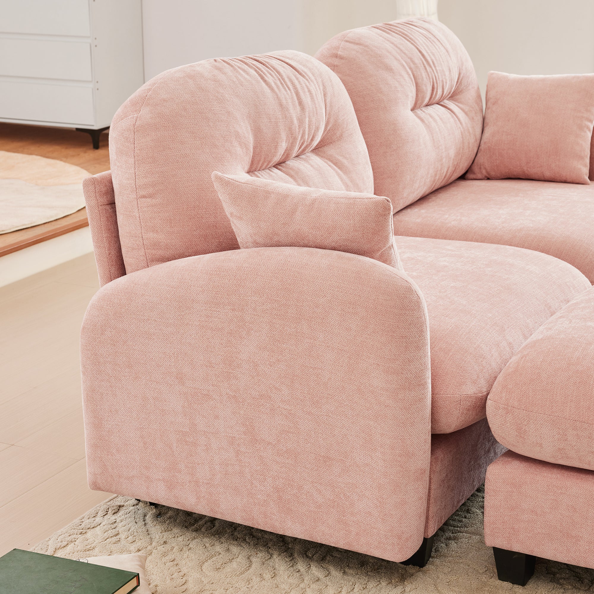 Roselyn 74" Chenille Sectional Modular Sofa with 2 Ottomans