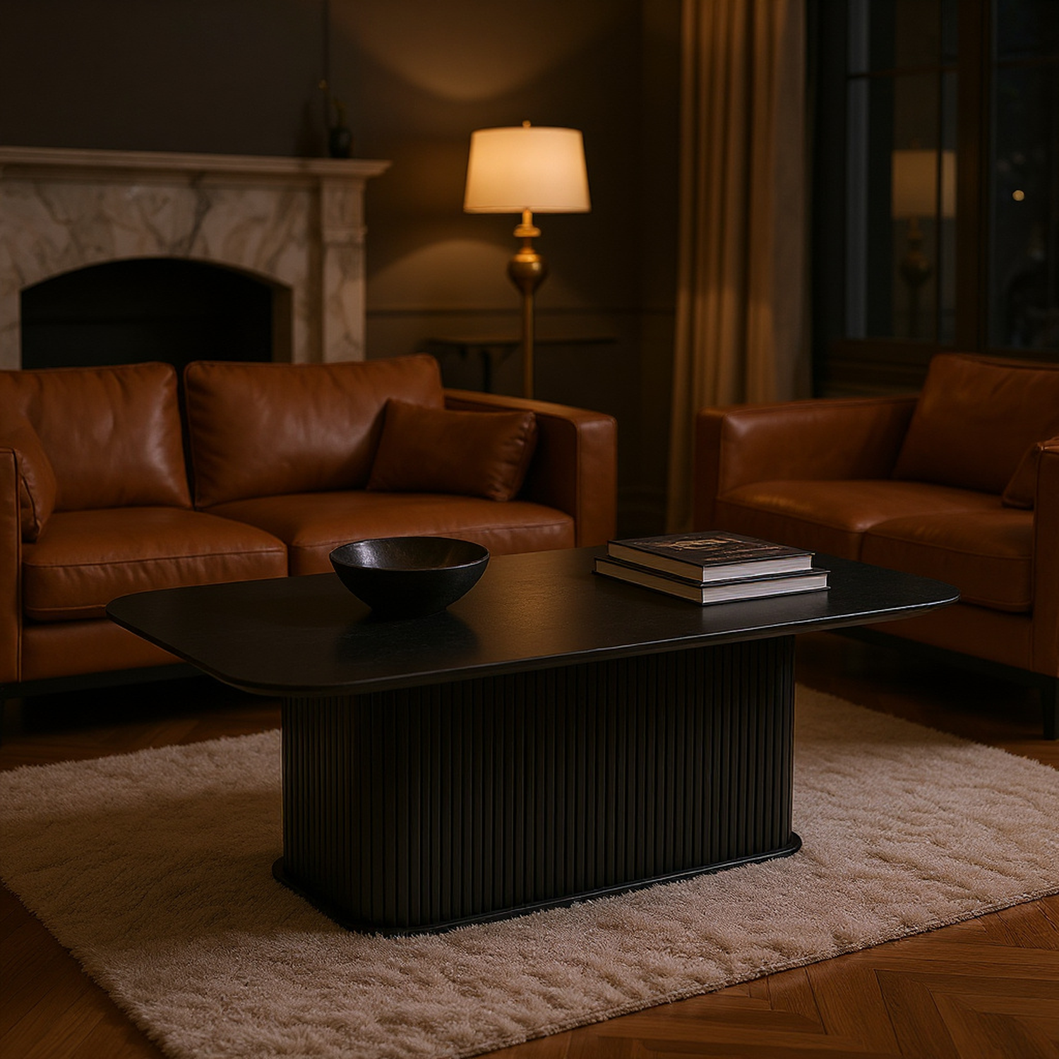 Coffee Table Black Oak Wood Surface and Black Metel Feet