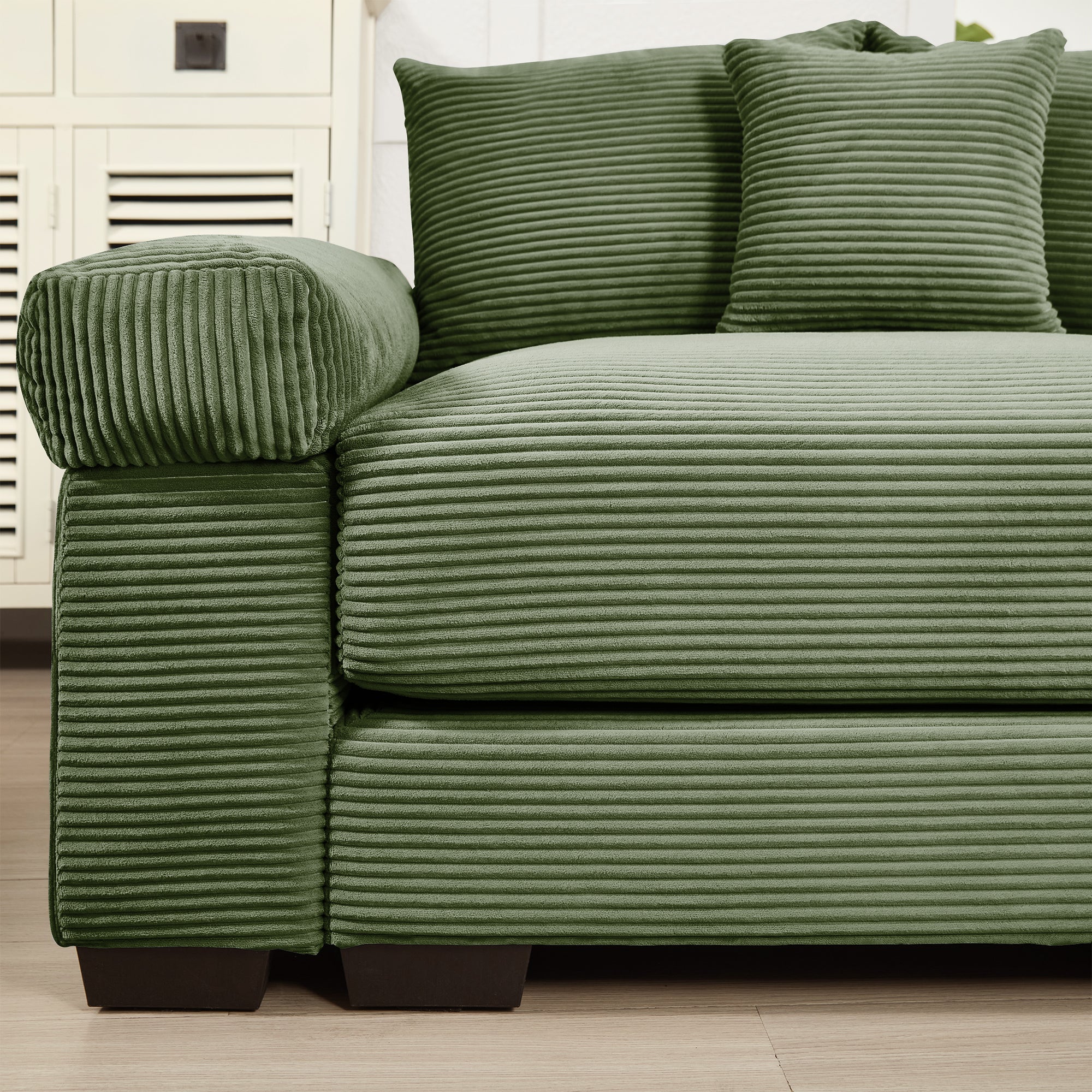 Albany 79" 3 Pieces Corduroy Modular Corner Sectional Sofa with Ottoman, Green