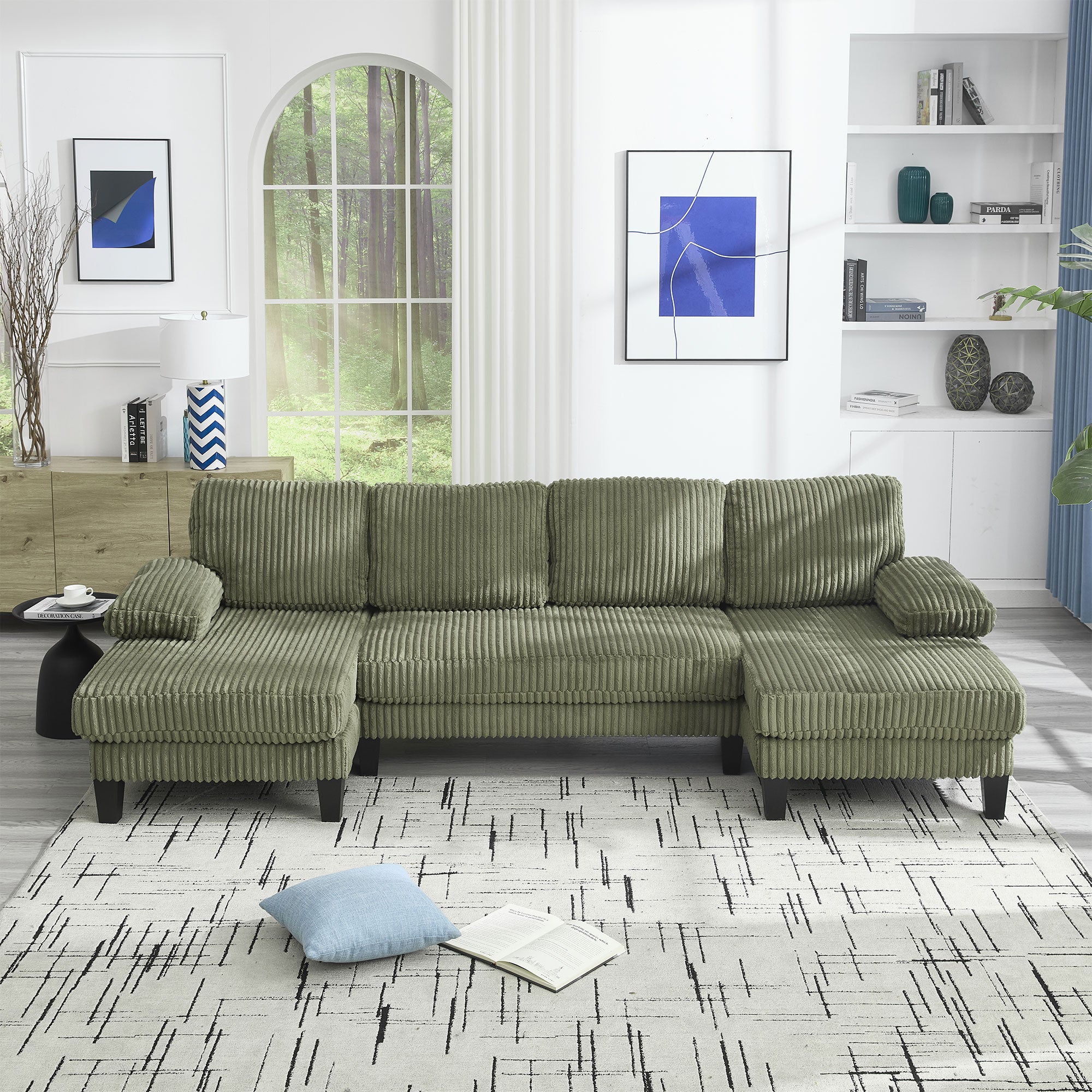 Midtown 4 Seat Modern Fabric U Shaped Sectional Sofa with Chaise