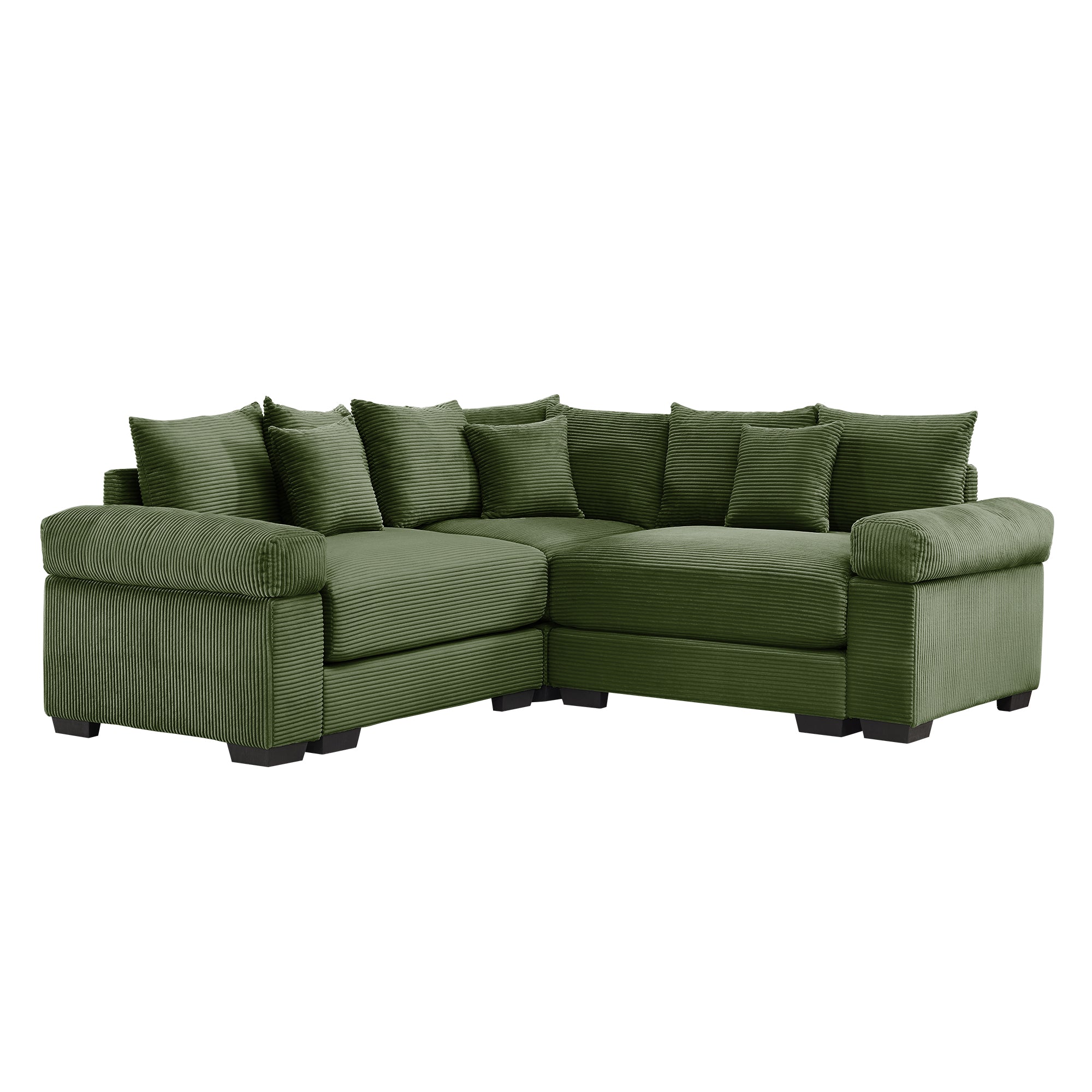 Albany 79" 3 Pieces Corduroy Modular Corner Sectional Sofa with Ottoman, Green