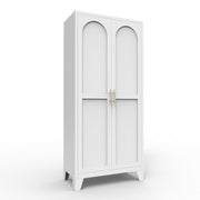 61'' 2 Shapely Doors Cabinet, Metal Storage Cabinet with Doors and Adjustable Shelves, for Bedroom, Living Room-White