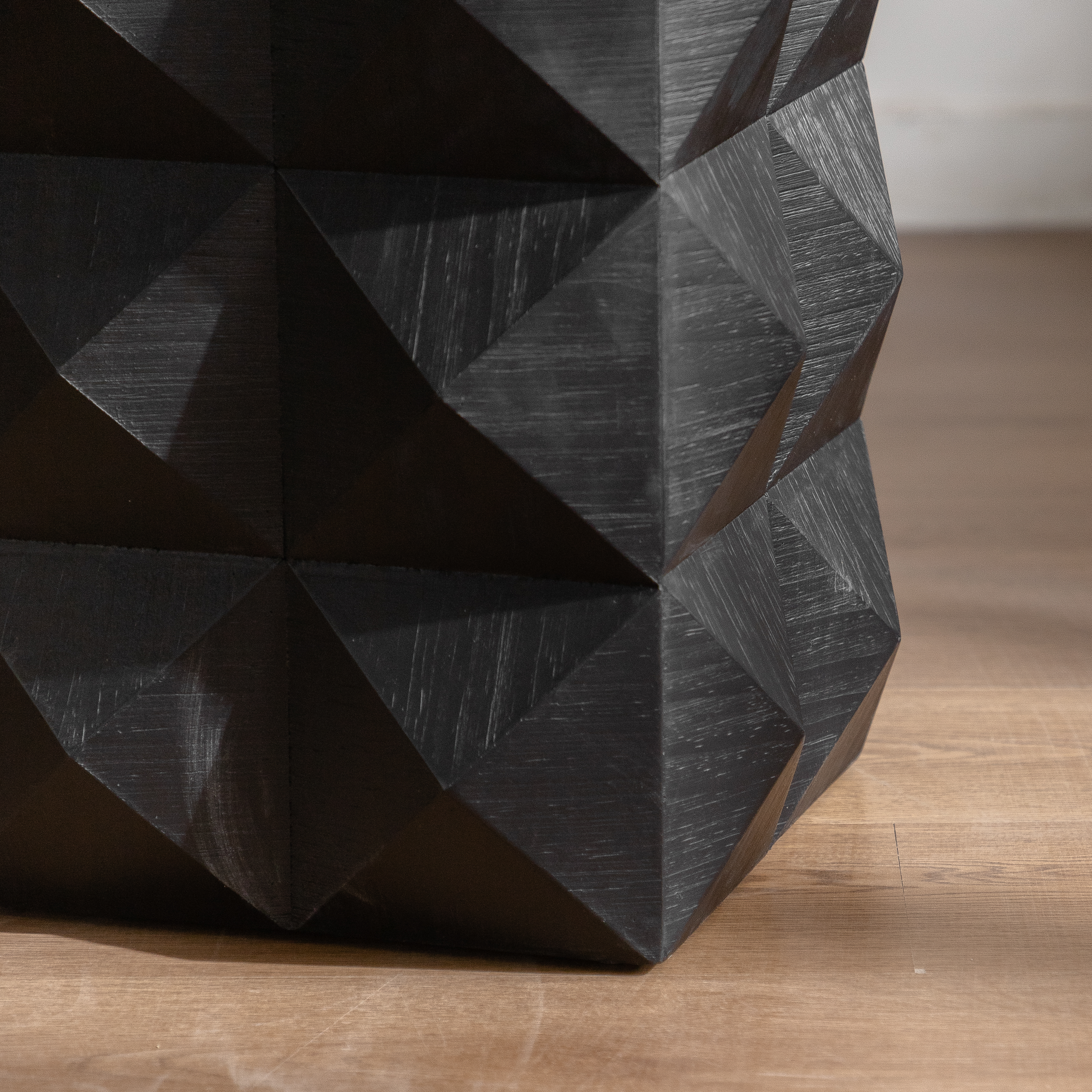 Crema Modern Geometric Wood Side Table Natural End Table, Black