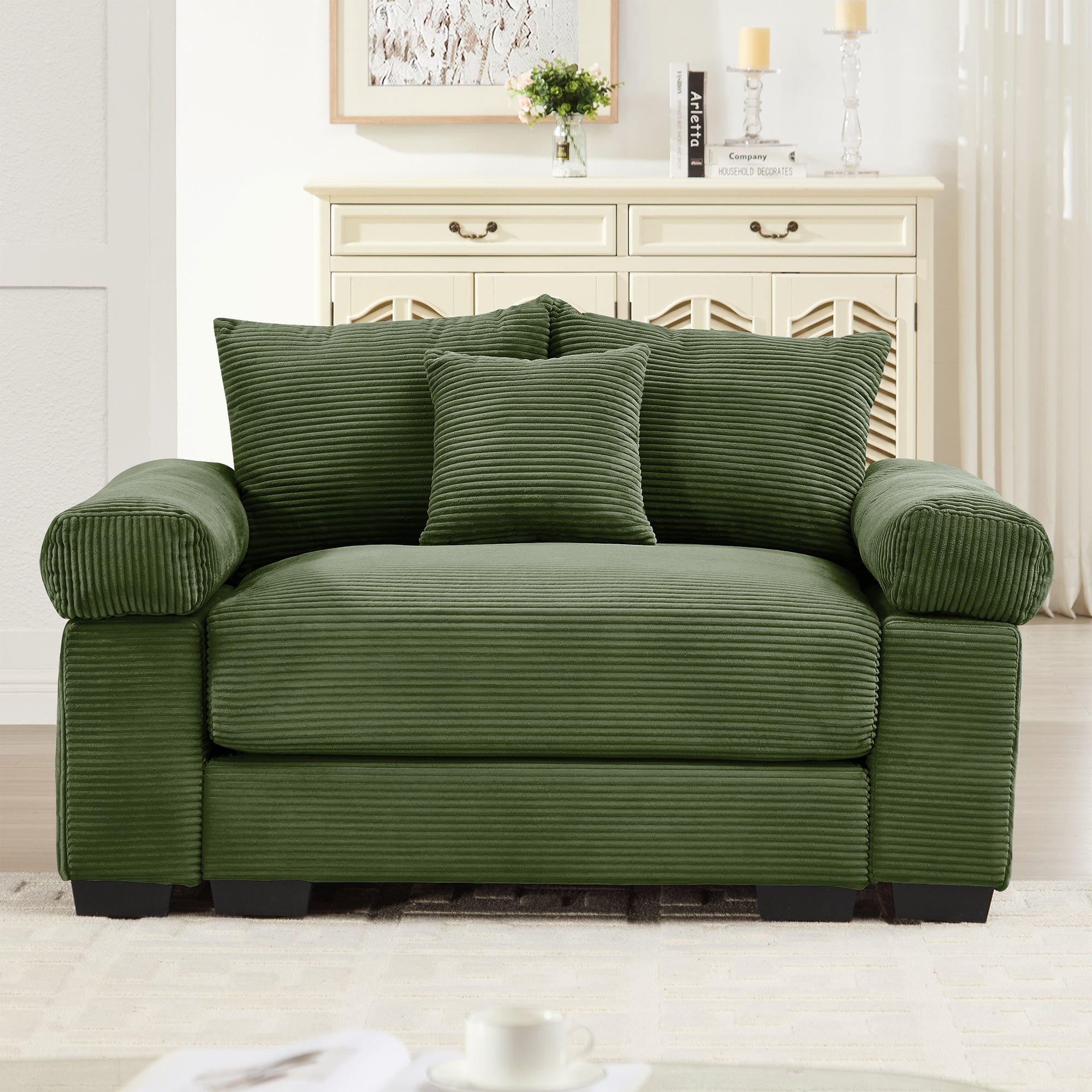 Albany 54.3" 1 Piece Oversized Corduroy Modular Armchair, Green