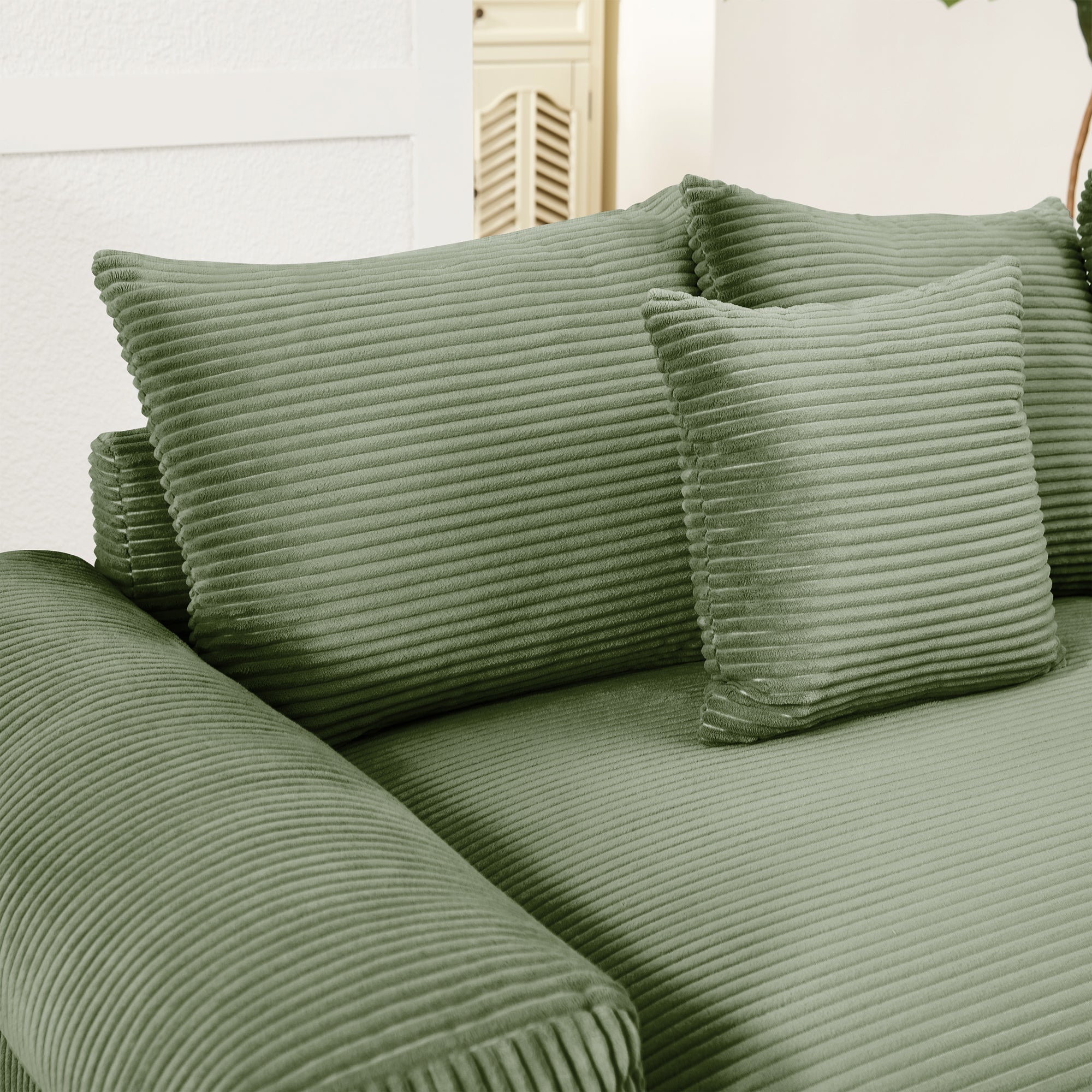 Albany 79" 3 Pieces Corduroy Modular Corner Sectional Sofa with Ottoman, Green