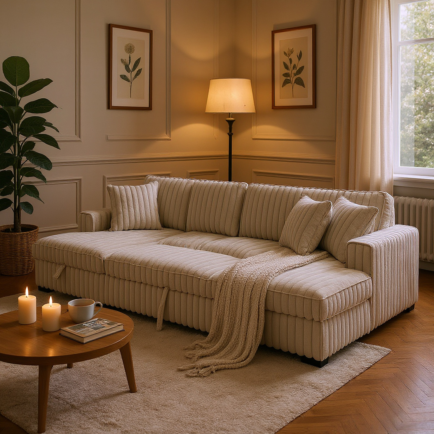 Dallas 122" U‑Shaped Sectional Sleeper Sofa with Double Storage Chaise