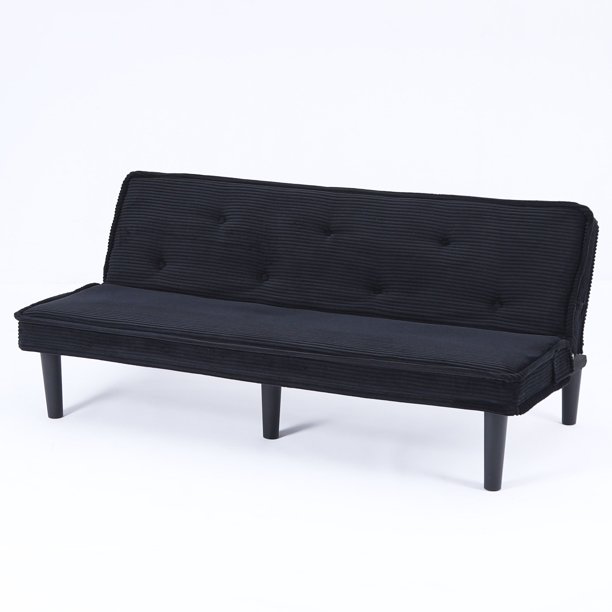 66'' Corduroy Convertible Sofa Bed, Modern Minimalist, Black, for Living Room/Bedroom
