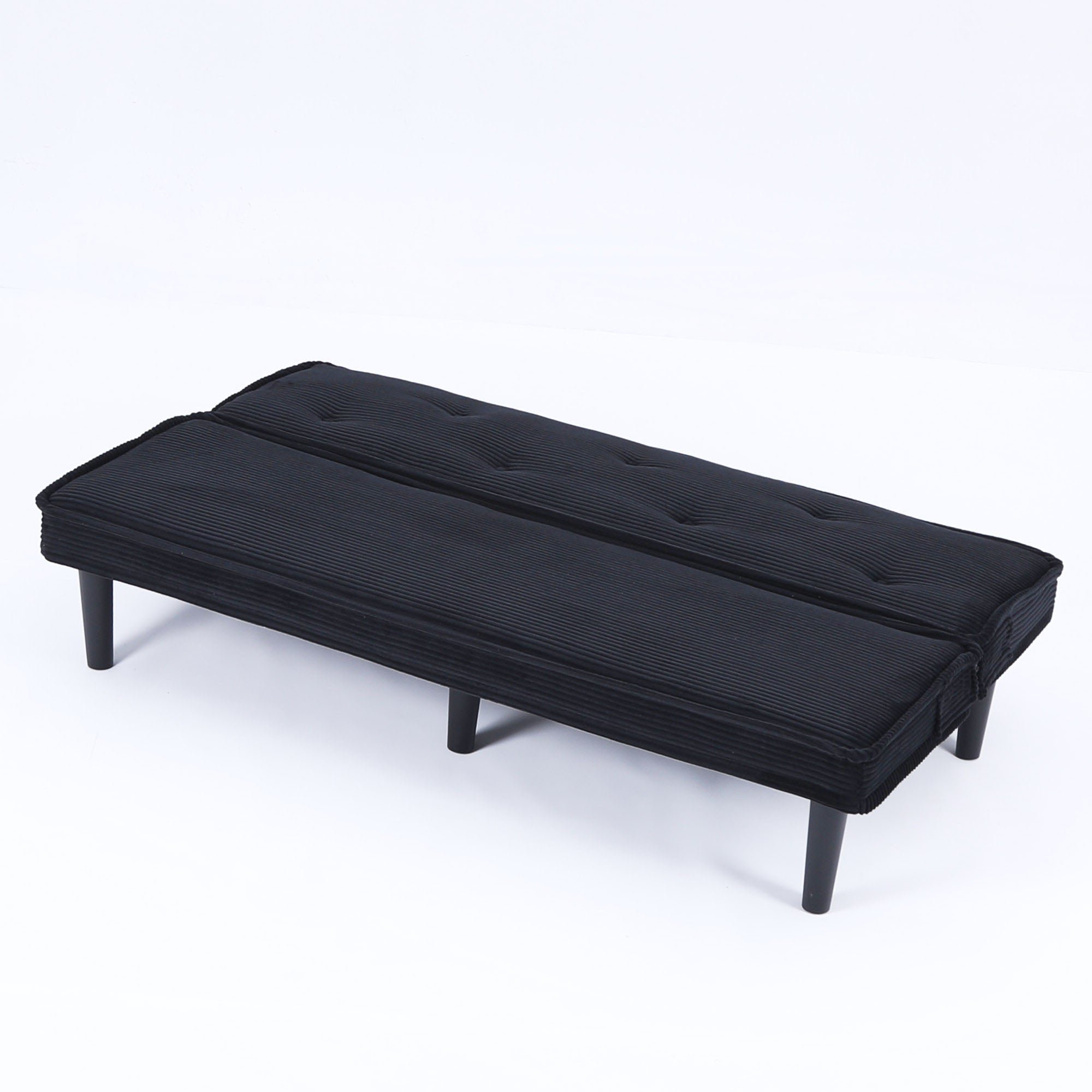 66'' Corduroy Convertible Sofa Bed, Modern Minimalist, Black, for Living Room/Bedroom