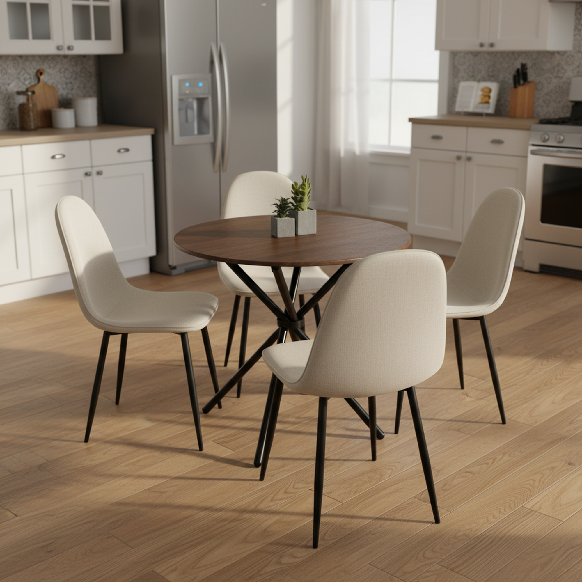 Fontana 5 Piece Brown Dining Table Set with 4 Charlton Upholstered Chairs