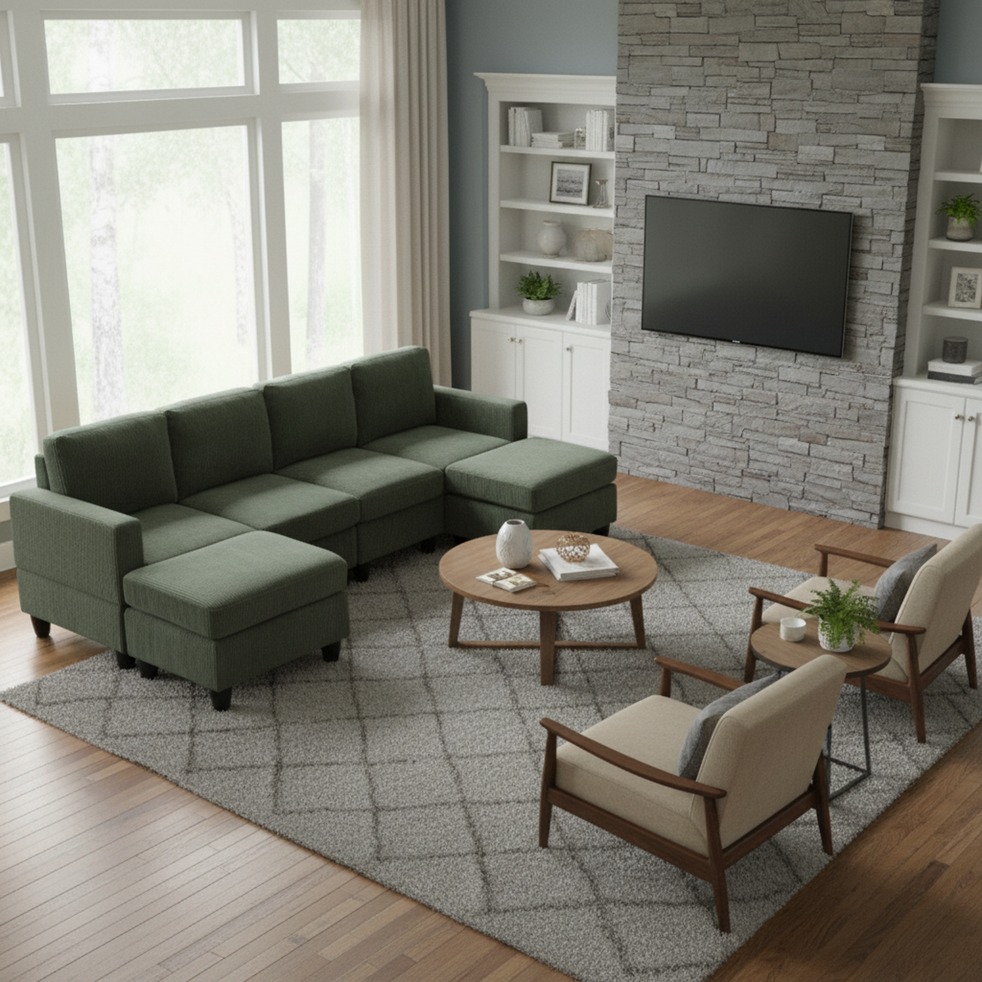 Dublin 101" U-Shaped Sectional Sofa with 2 Ottomans