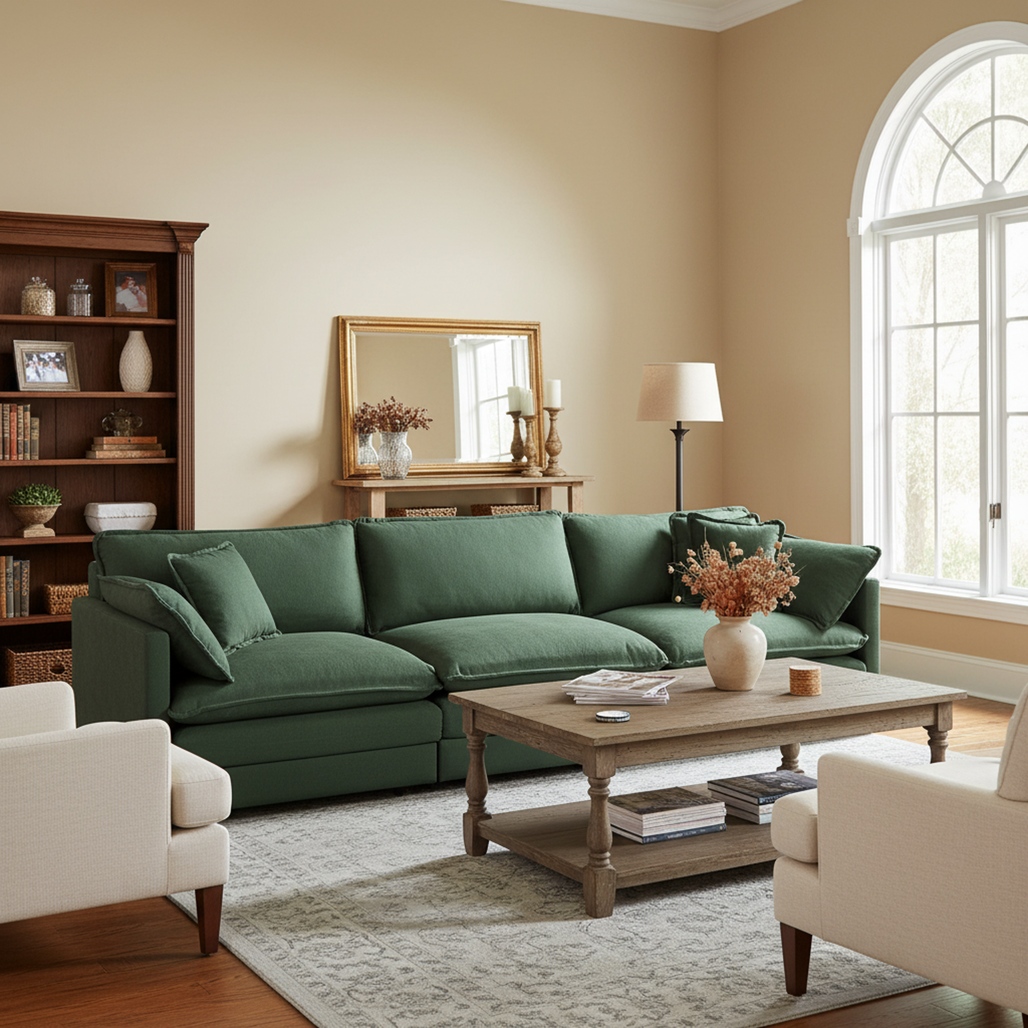 Anchorage 111.5" Mid-Century Chenille 3-Seater Modular Sofa with Toss Pillows, Green