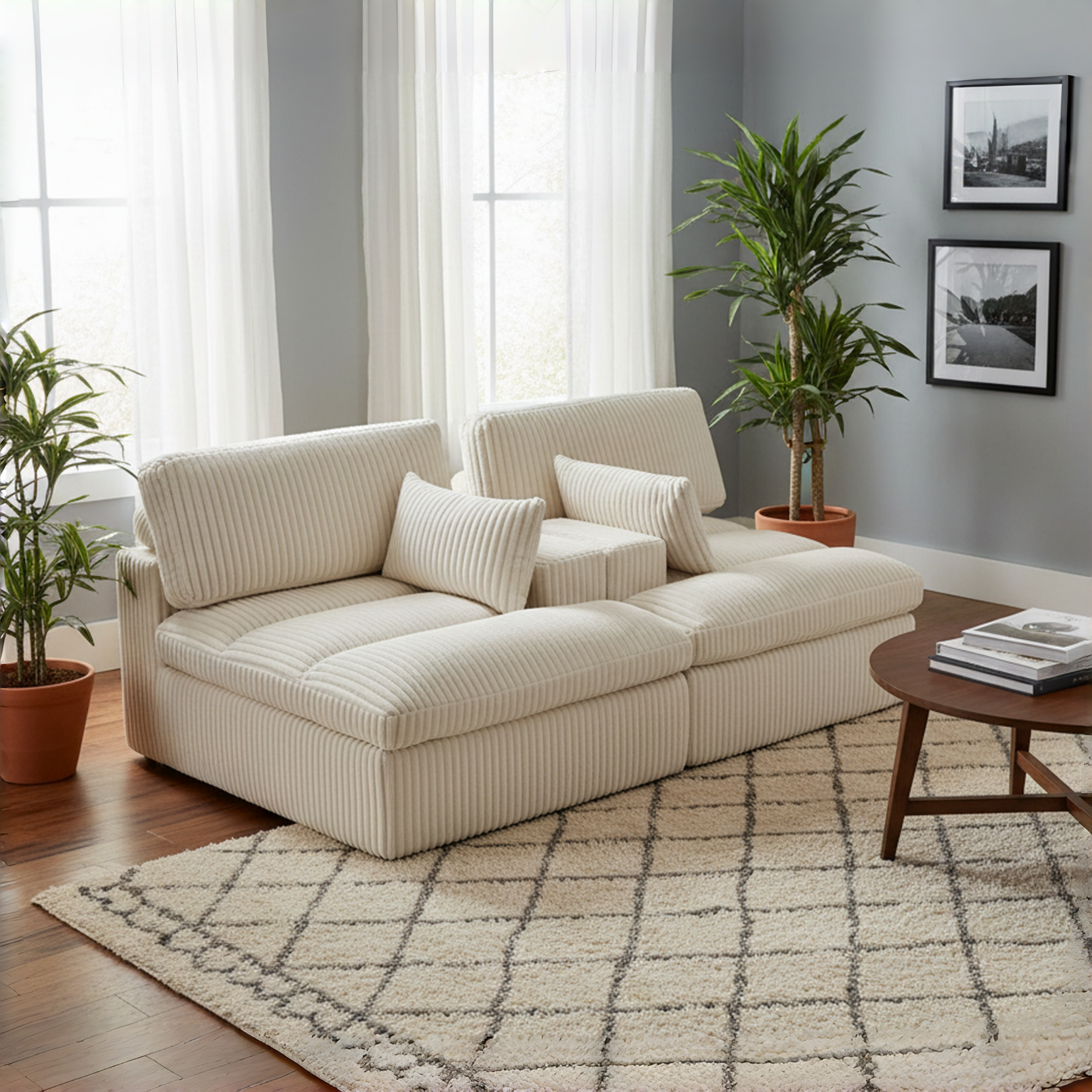 Salem 79" Oversized Corduroy Loveseat Modular Sofa Chaise Lounge