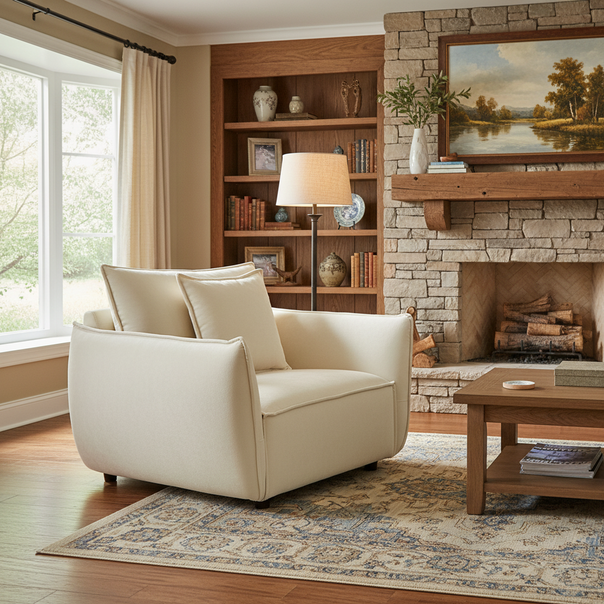 Phoenix 41" Oversized Upholstered Sofa Armchair, Beige