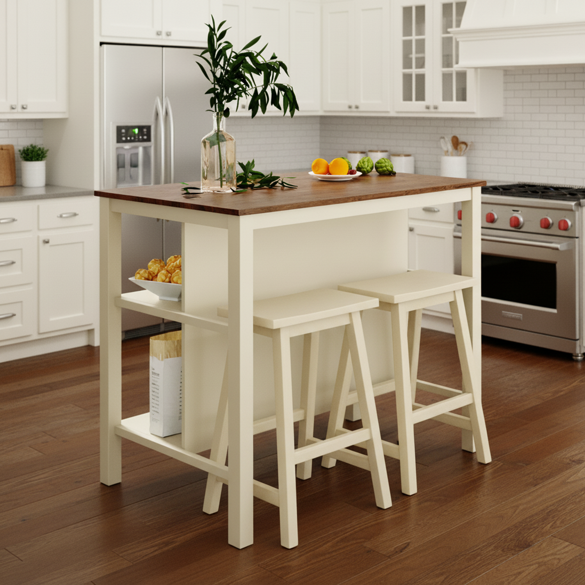 Gotland 45" Solid Wood Kitchen Island with 2 Open Storage Shelves ...