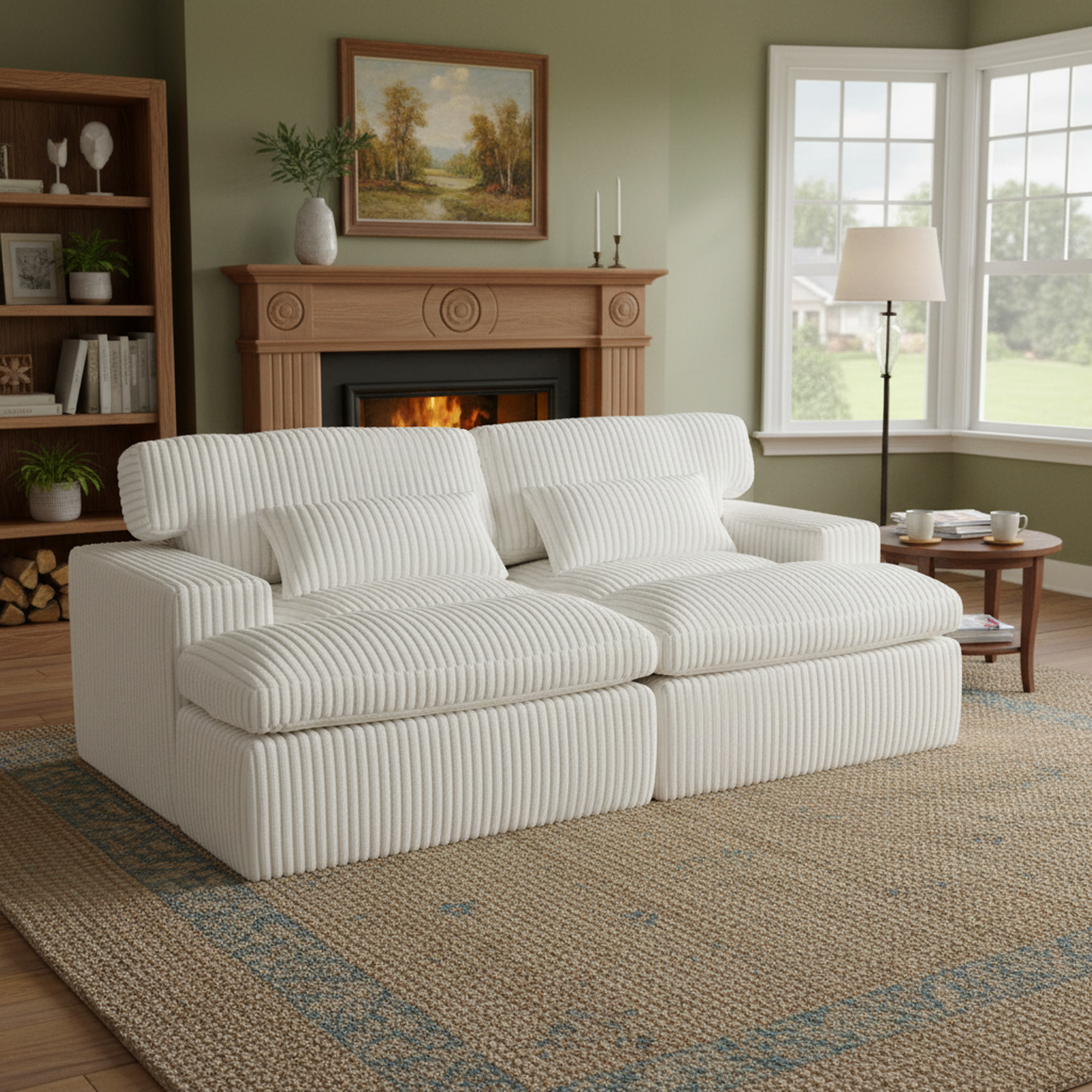 Salem 79" Oversized Corduroy Loveseat Modular Sofa Chaise Lounge