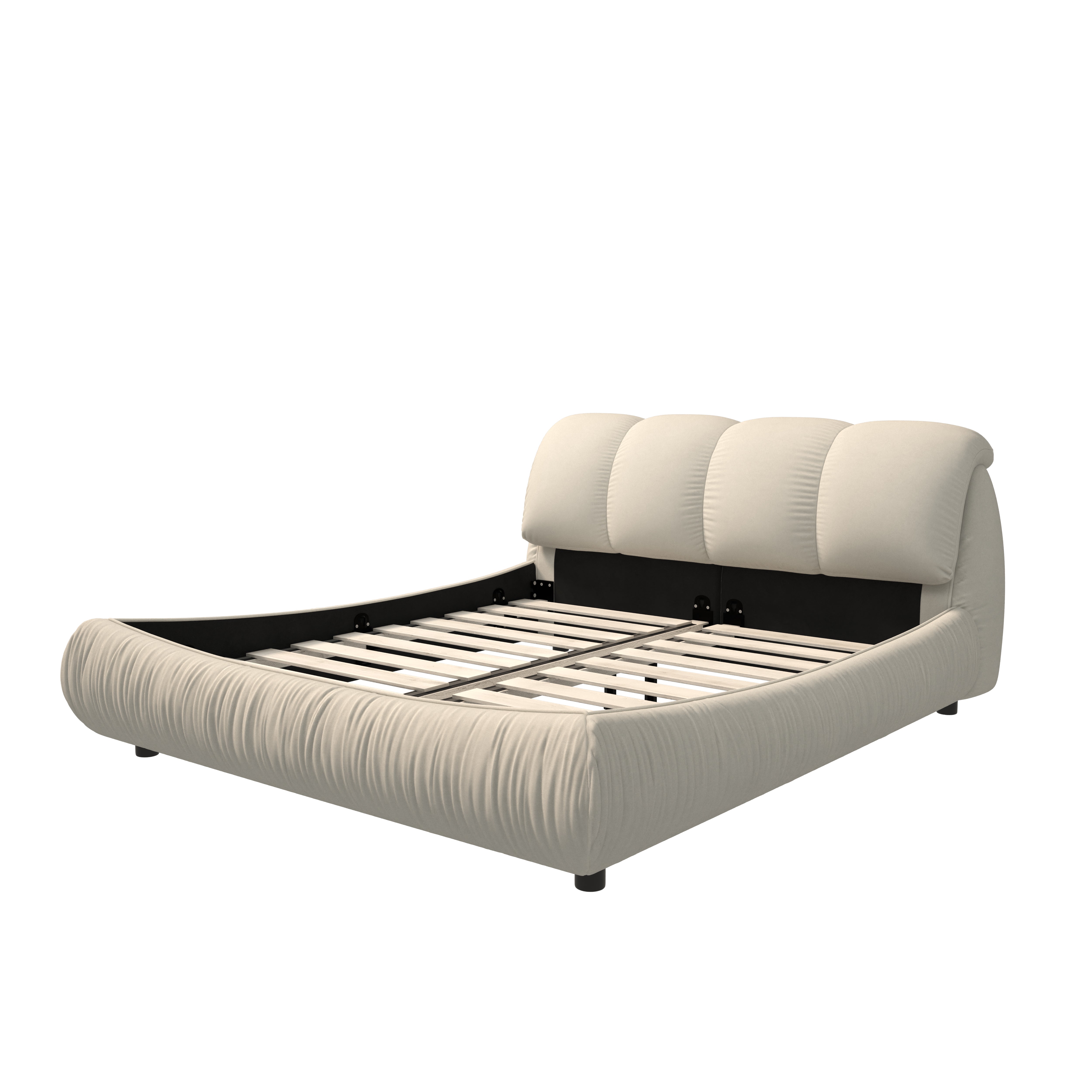 Trosa Luxury King Upholstered Platform Bed with Oversized Cushion Headboard