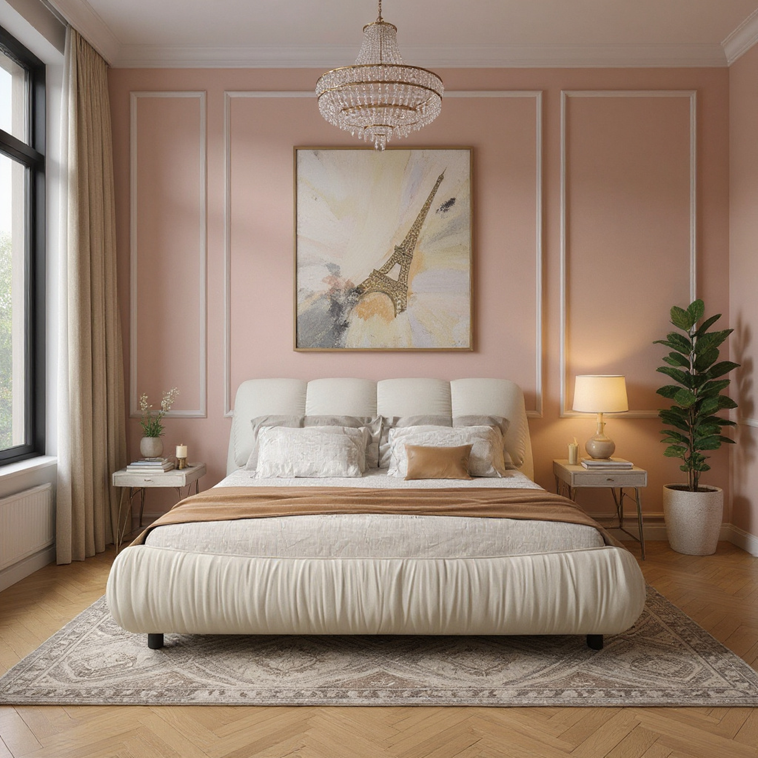 Trosa Luxury King Upholstered Platform Bed with Oversized Cushion Headboard
