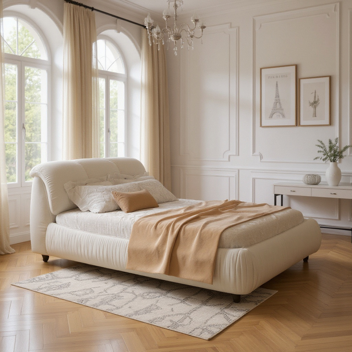 Trosa Luxury King Upholstered Platform Bed with Oversized Cushion Headboard