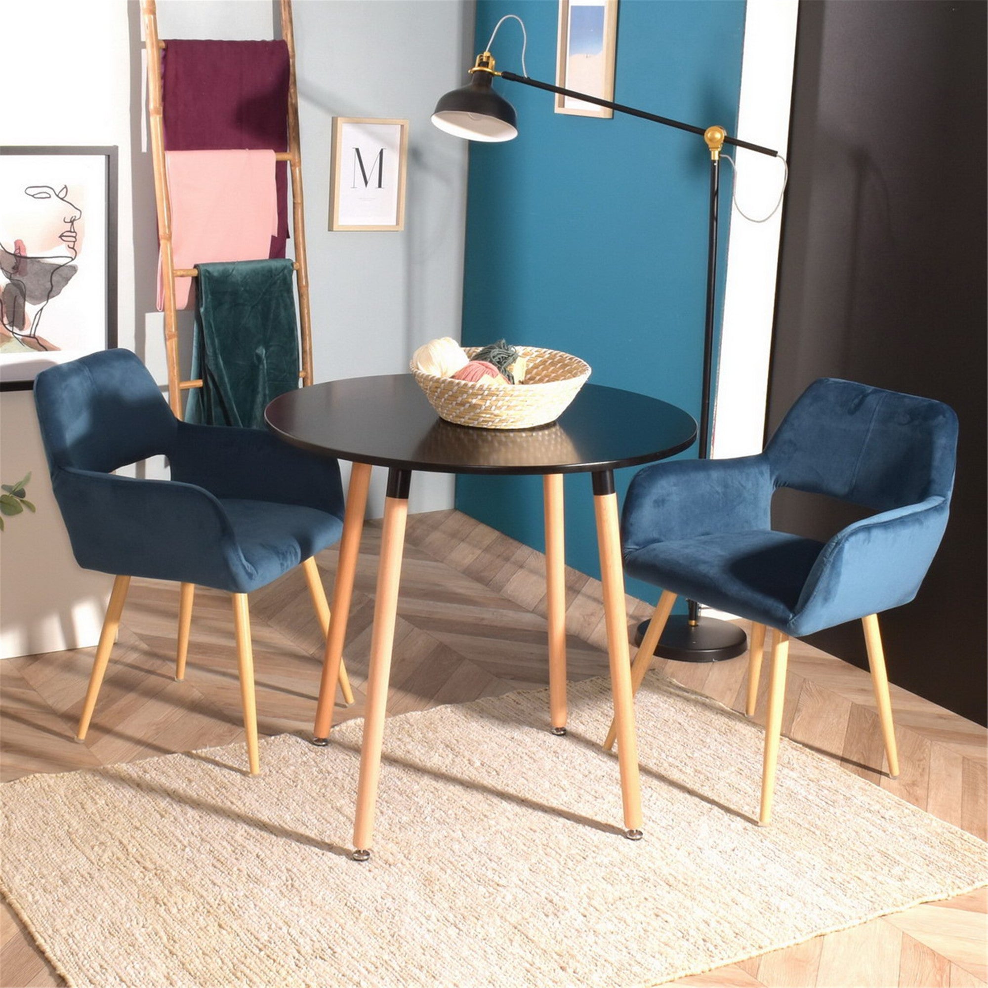 Mid-Century Modern Metal and Wood White Round Dining Table