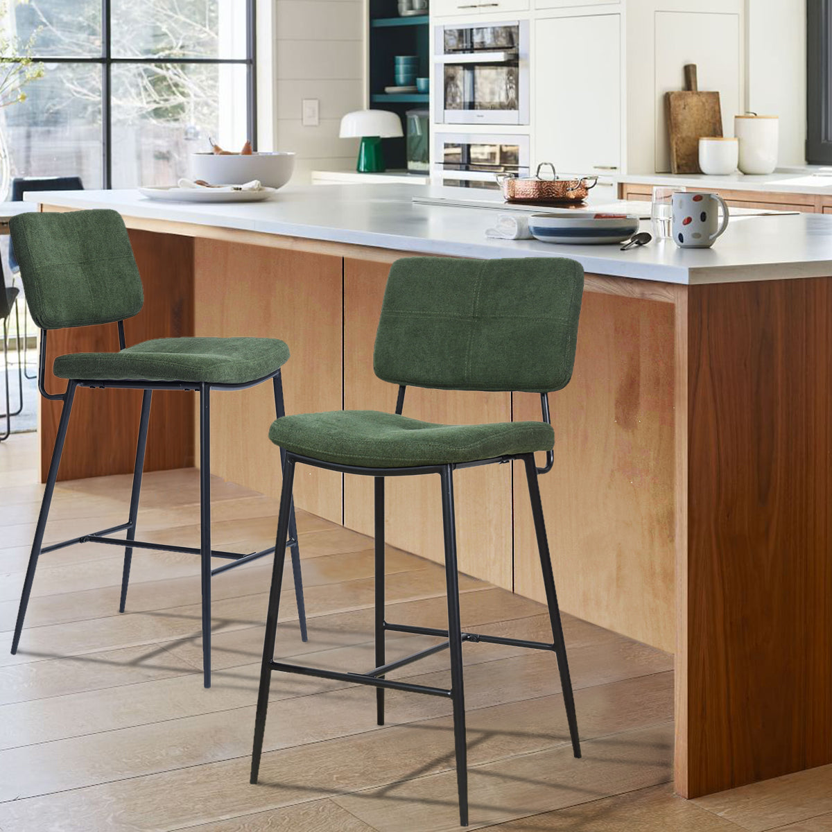 Independence Mid-Century Modern Faux Leather Barstools(Set of 2)-HOMY CASA