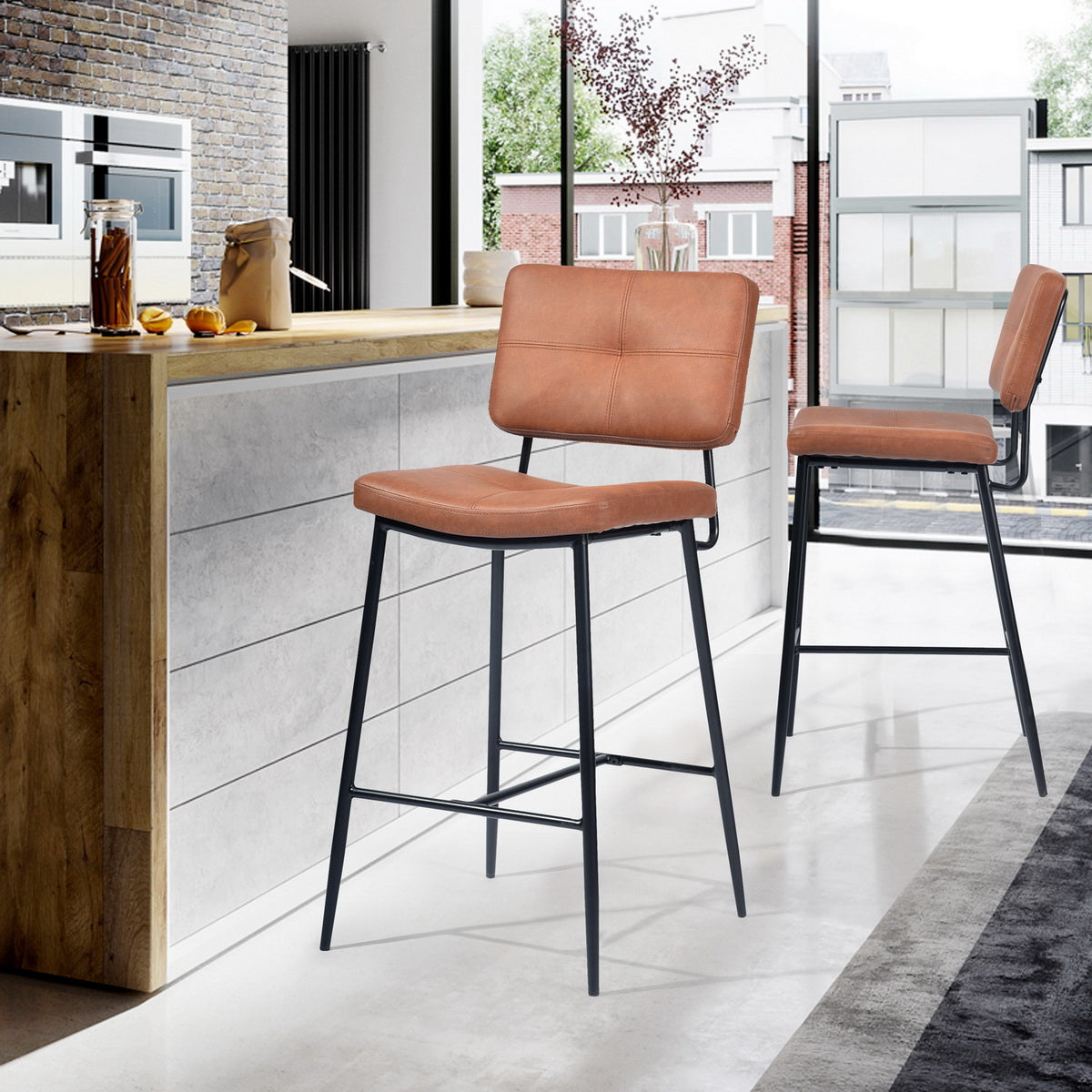 Independence Mid-Century Modern Faux Leather Barstools(Set of 2)-HOMY CASA