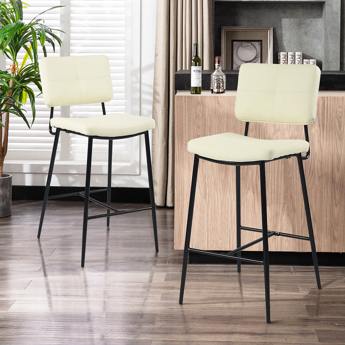 Independence Mid-Century Modern Faux Leather Barstools(Set of 2)-HOMY CASA