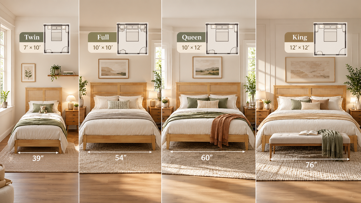 Bed Sizes Chart: Twin, Full, Queen and King Bed Dimensions, Compared by Room Size