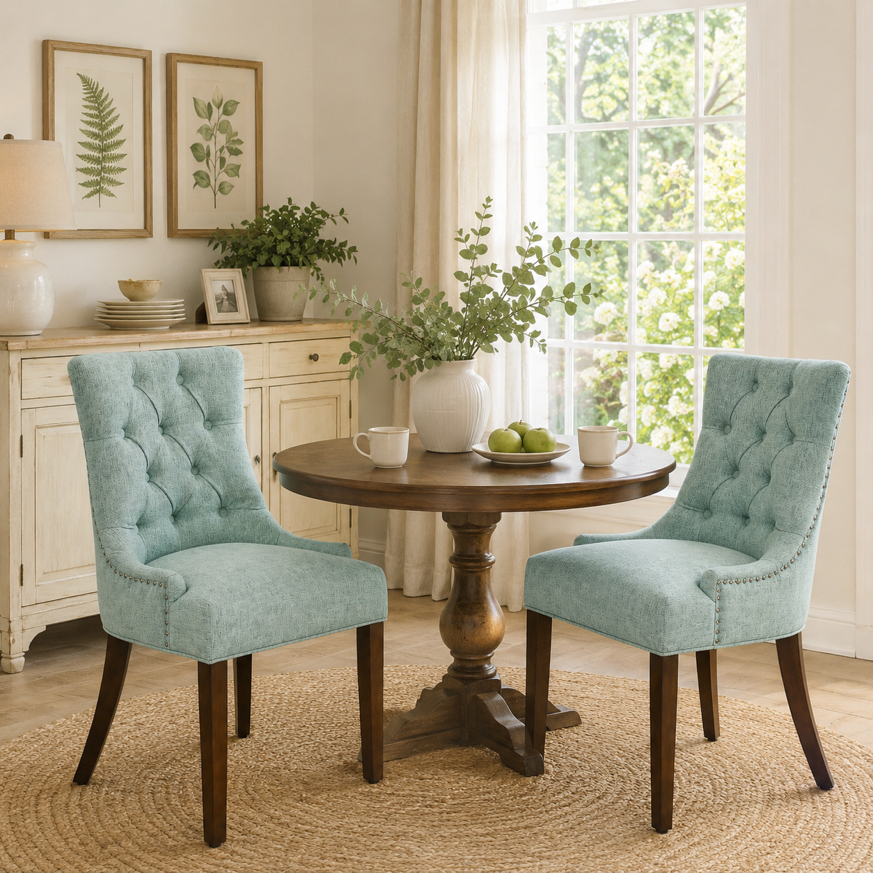 Nutton Upholstered Dining Chair with Solid Wood Legs and Diamond Tufted Back Set of 2