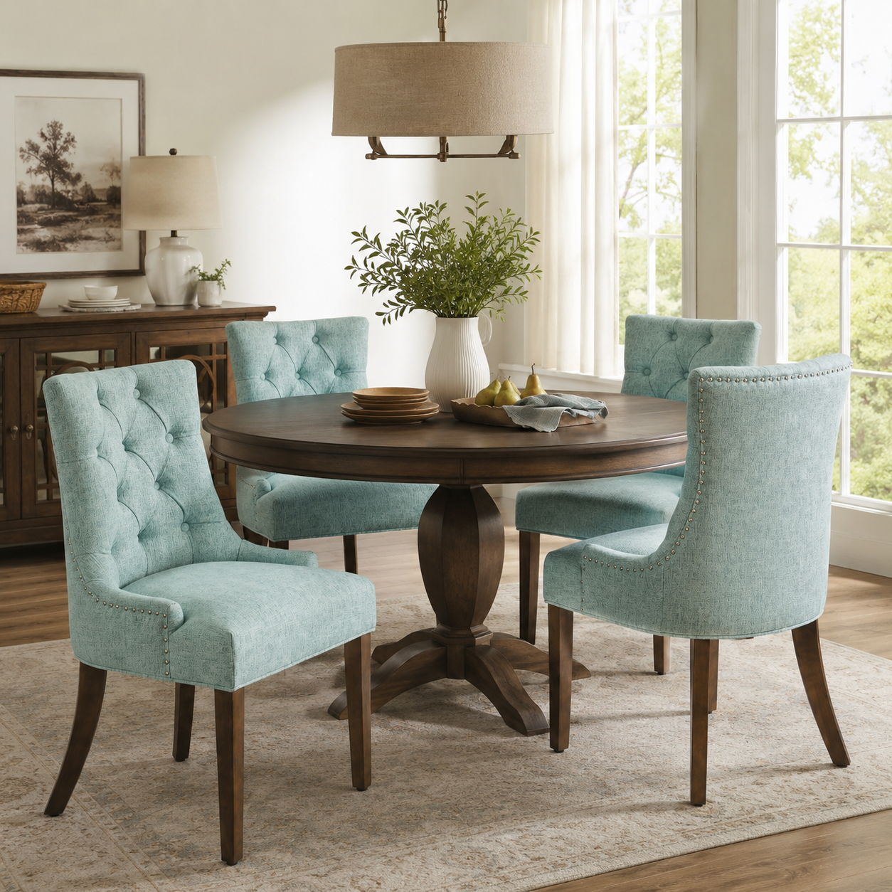 Nutton Upholstered Dining Chair with Solid Wood Legs and Diamond Tufted Back Set of 2