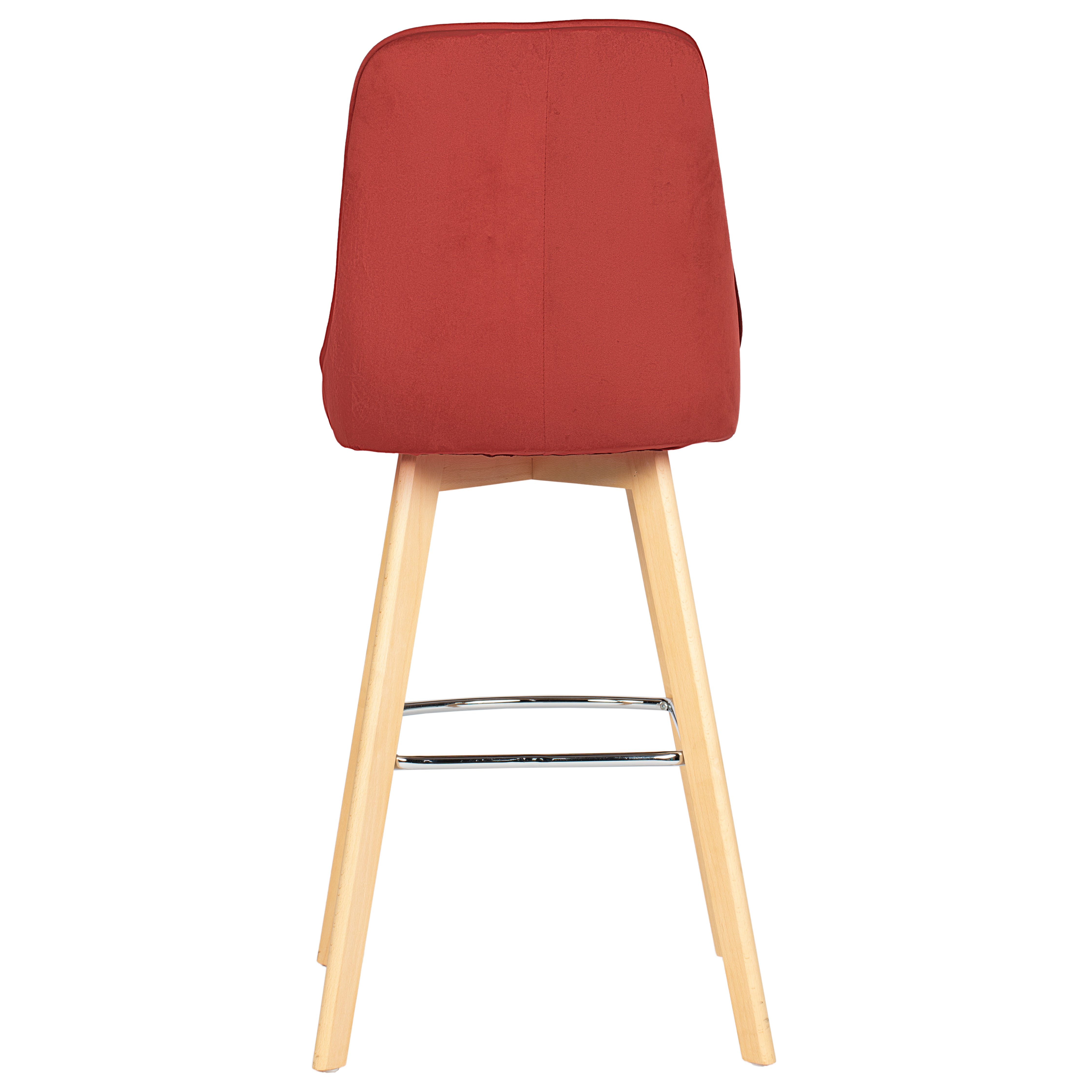 Homy Casa Windler 44" Velvet Barstool with Beech Wood Legs and Chrome Footrest, Brick Red,Open Box