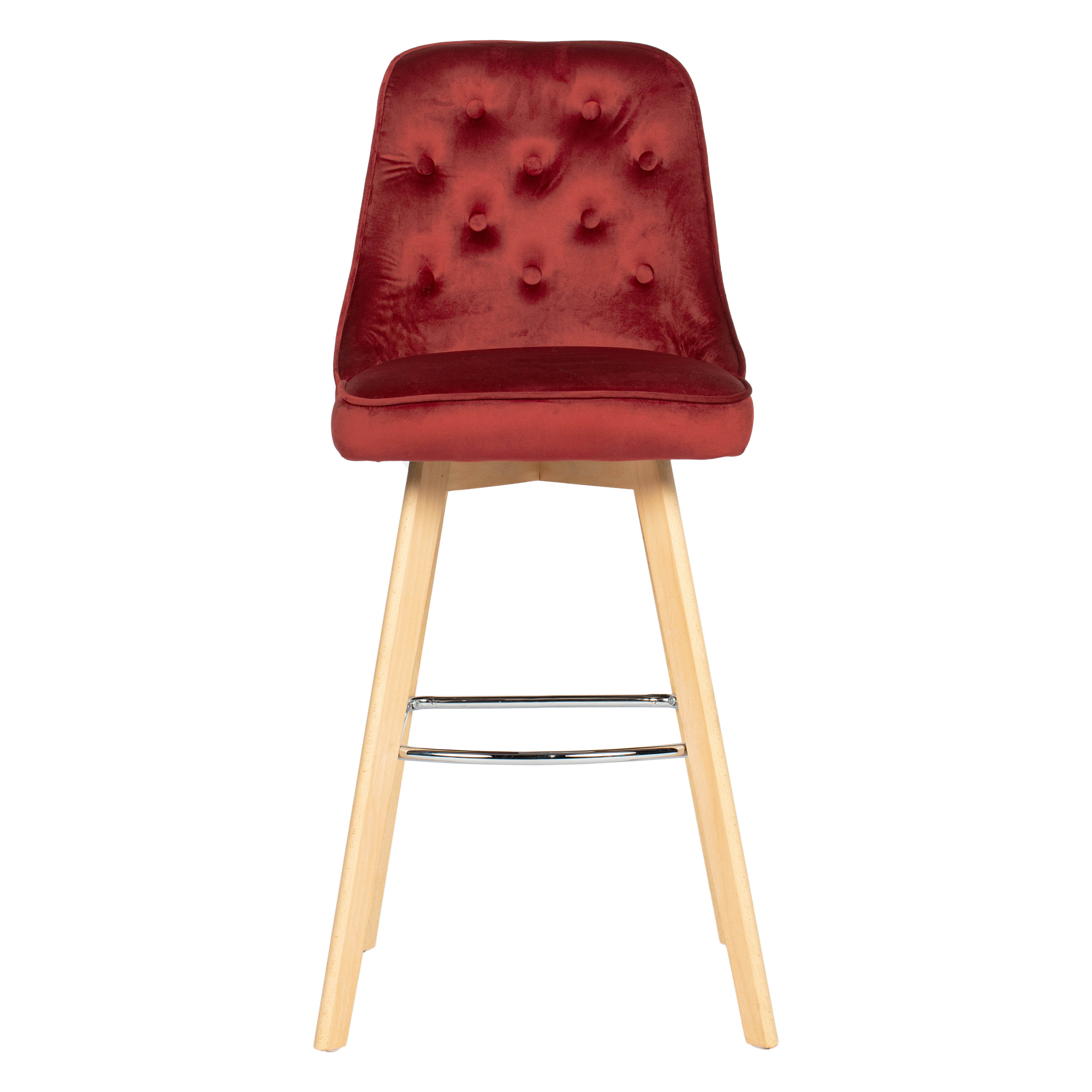 Homy Casa Windler 44" Velvet Barstool with Beech Wood Legs and Chrome Footrest, Brick Red,Open Box