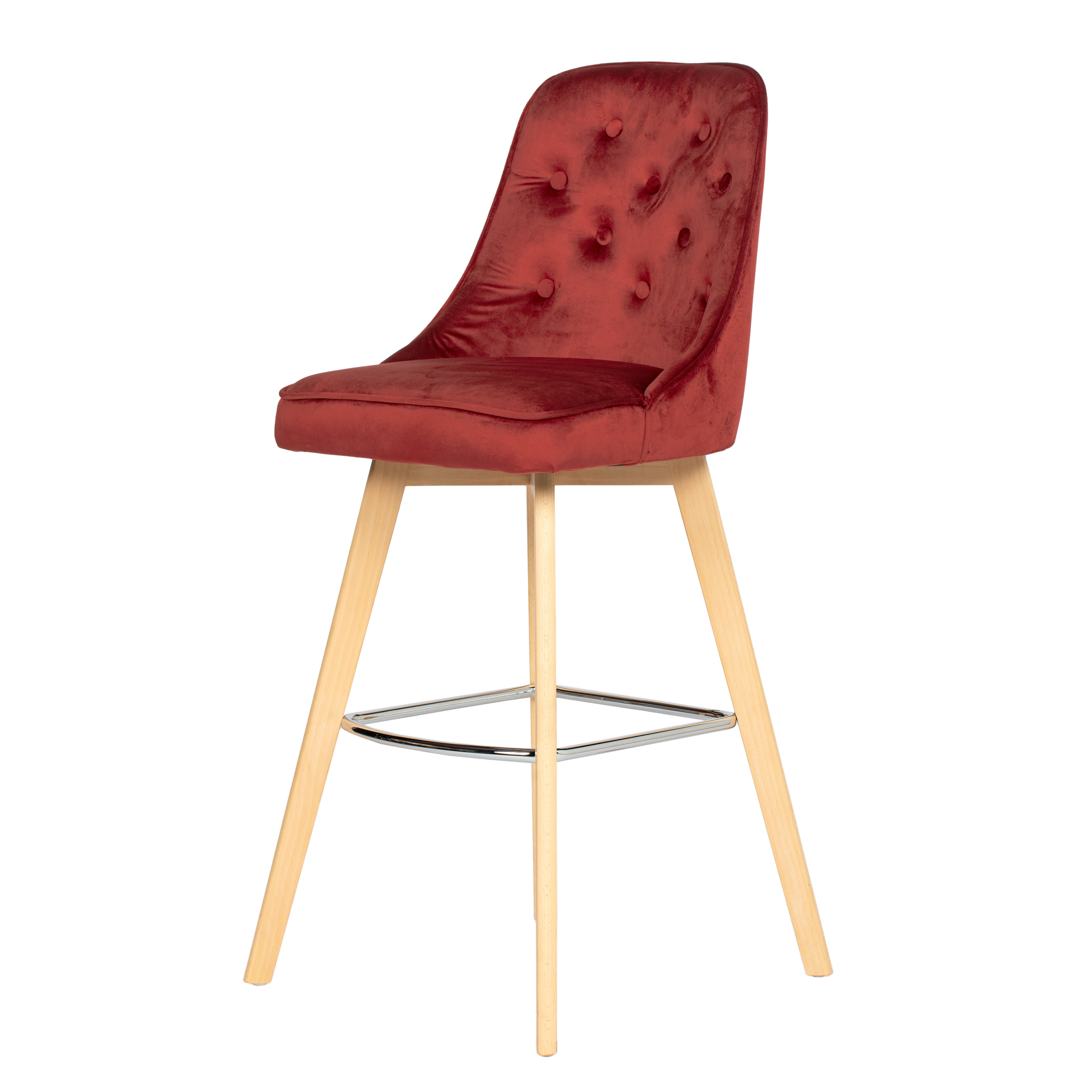 Homy Casa Windler 44" Velvet Barstool with Beech Wood Legs and Chrome Footrest, Brick Red,Open Box