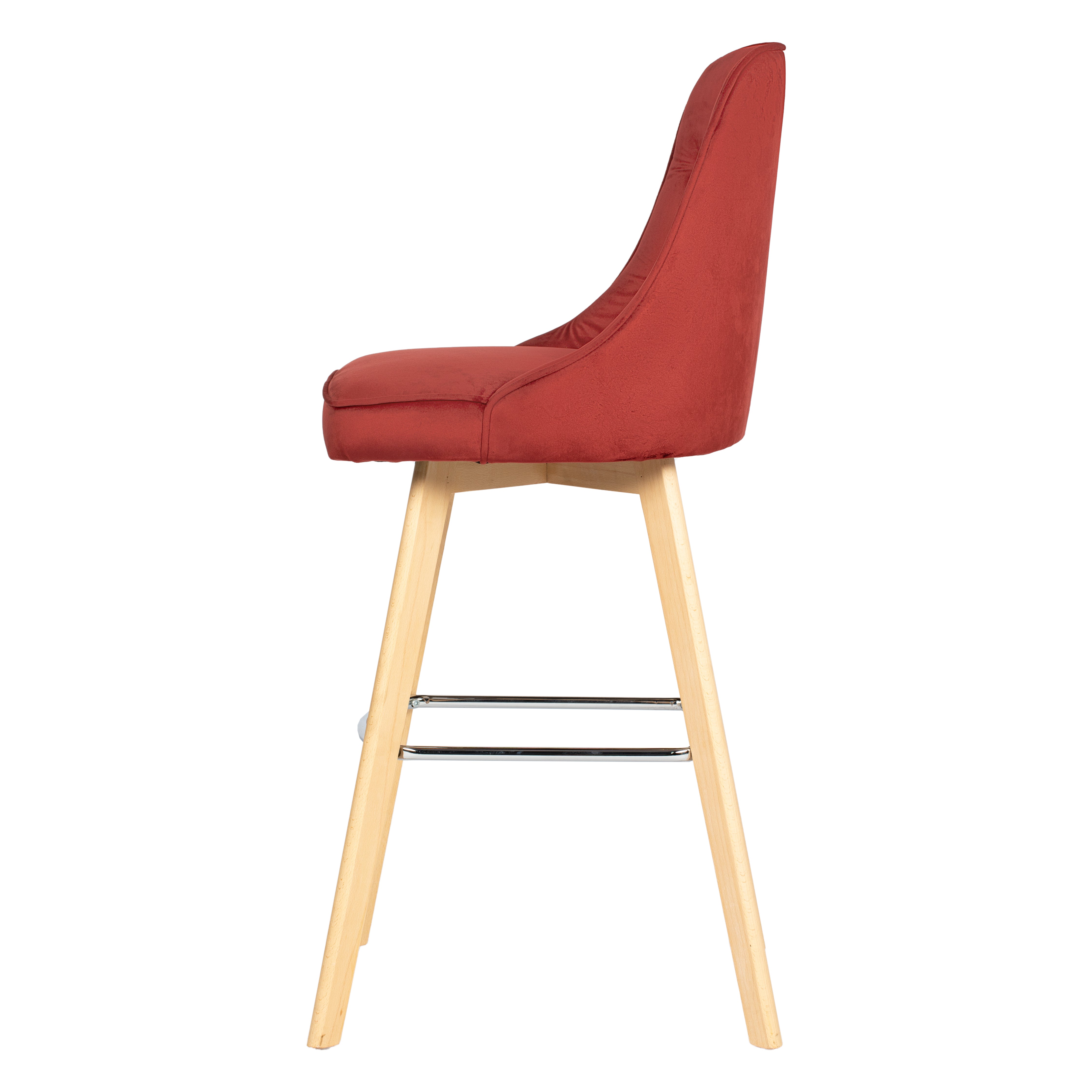 Homy Casa Windler 44" Velvet Barstool with Beech Wood Legs and Chrome Footrest, Brick Red,Open Box