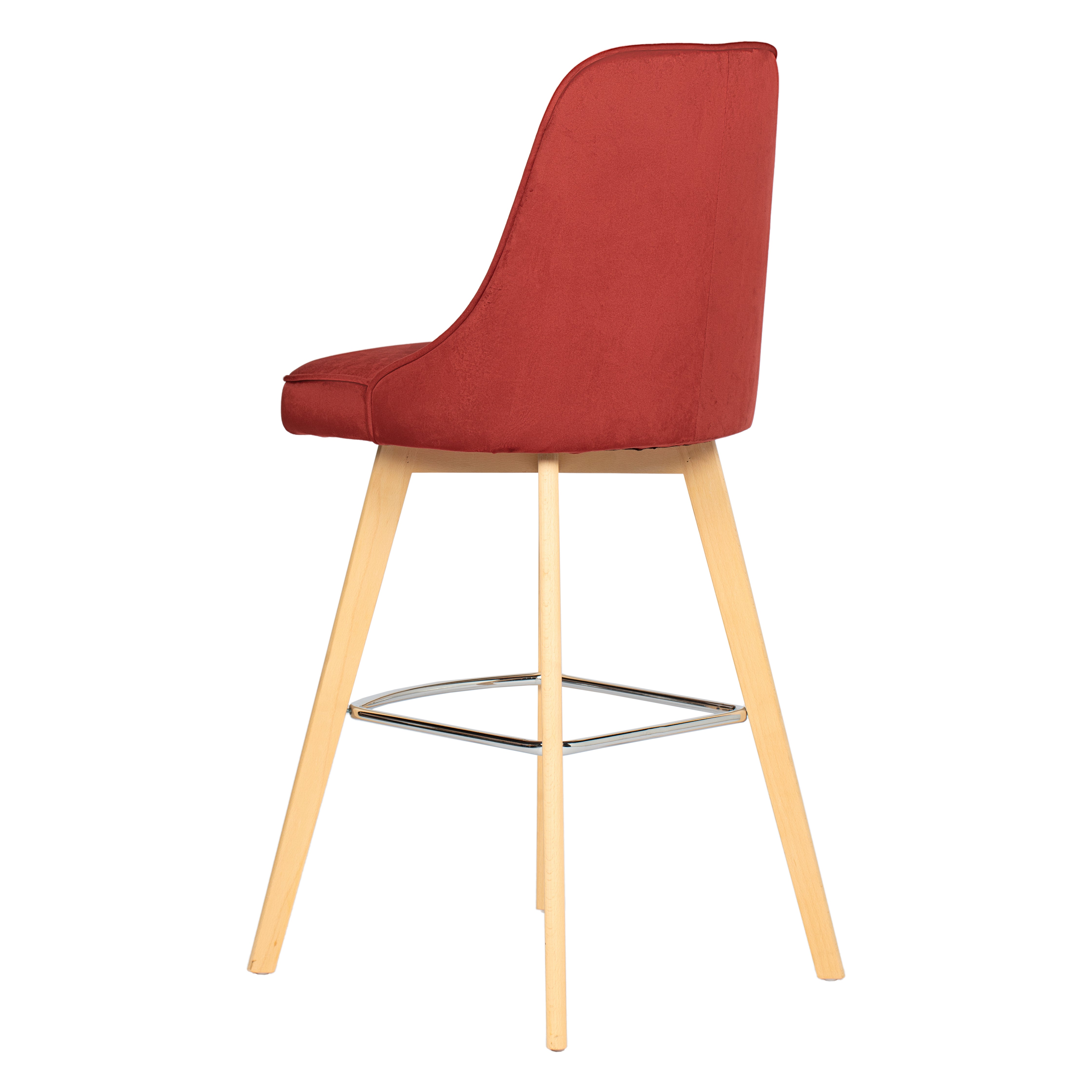 Homy Casa Windler 44" Velvet Barstool with Beech Wood Legs and Chrome Footrest, Brick Red,Open Box