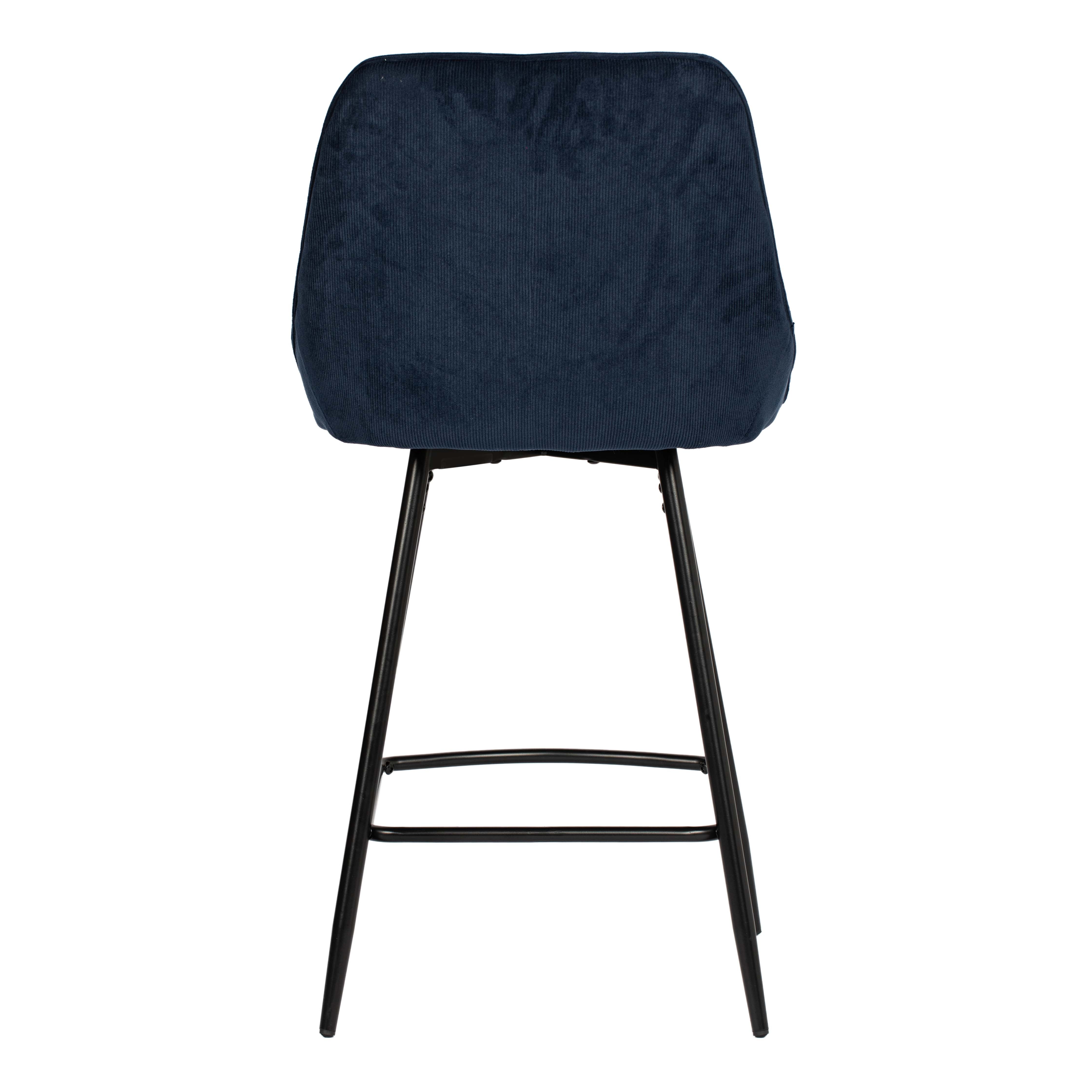 Homy Casa LAKERS 2PC BLUE Barstool with Corduroy Fabric and Metal Legs