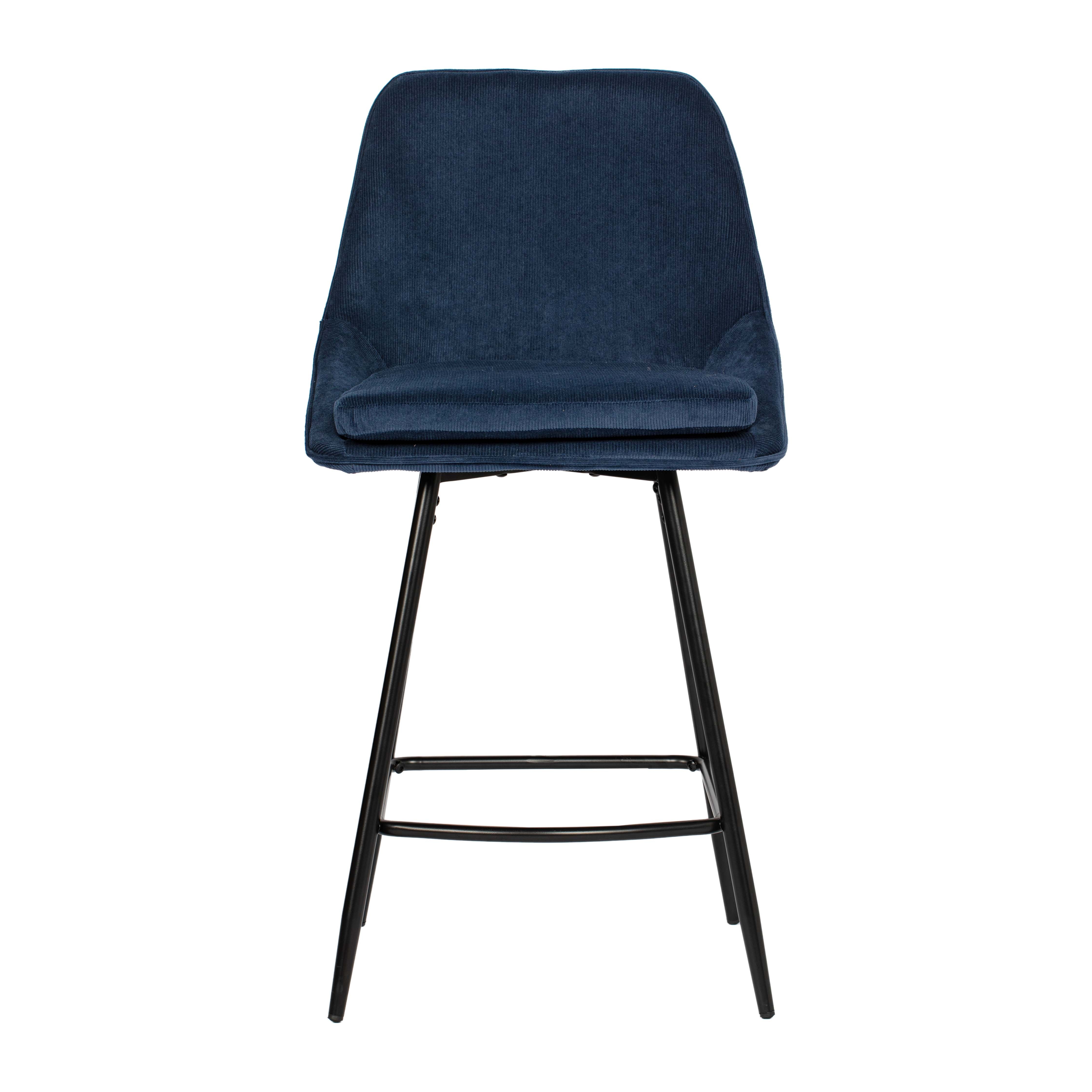 Homy Casa LAKERS 2PC BLUE Barstool with Corduroy Fabric and Metal Legs