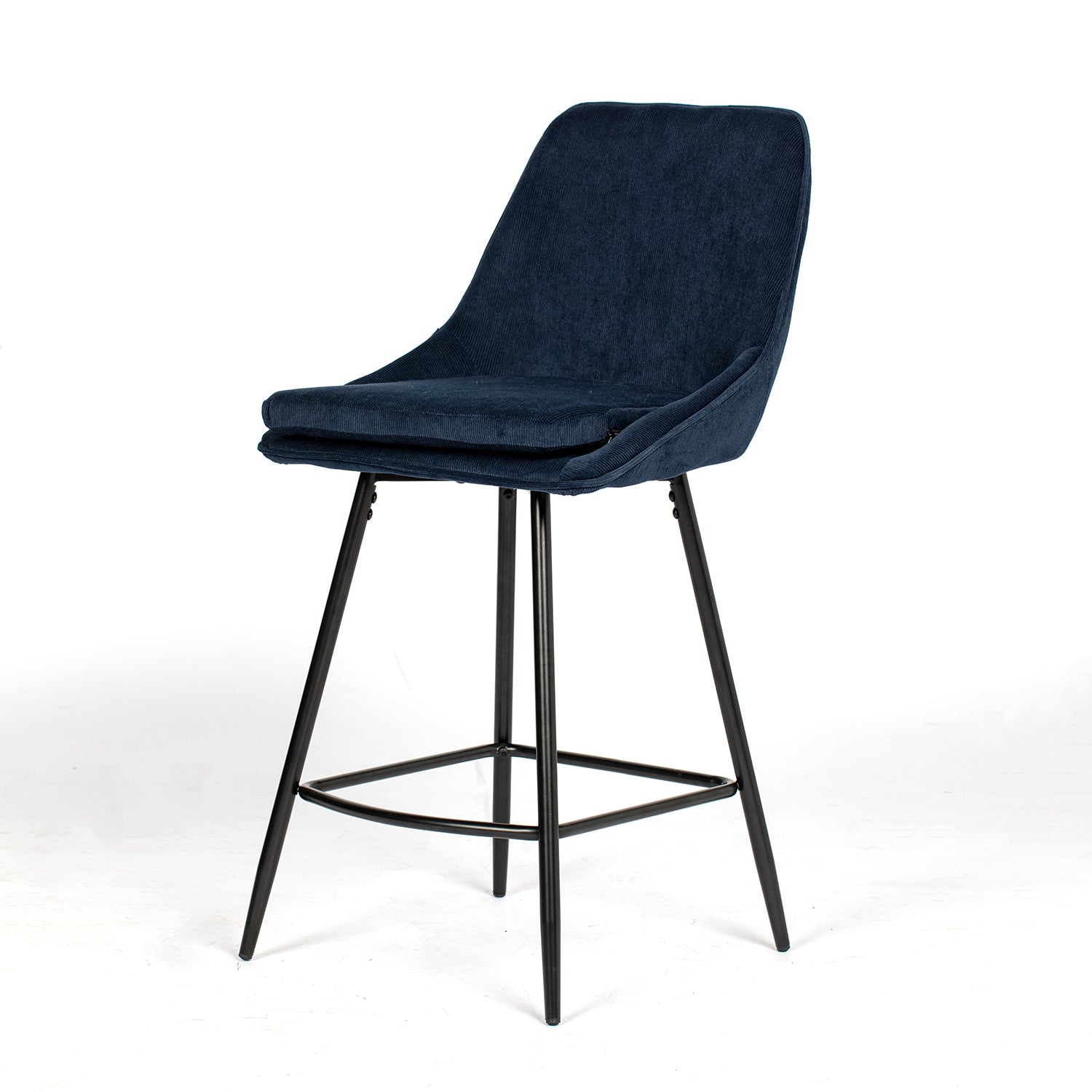 Homy Casa LAKERS 2PC BLUE Barstool with Corduroy Fabric and Metal Legs