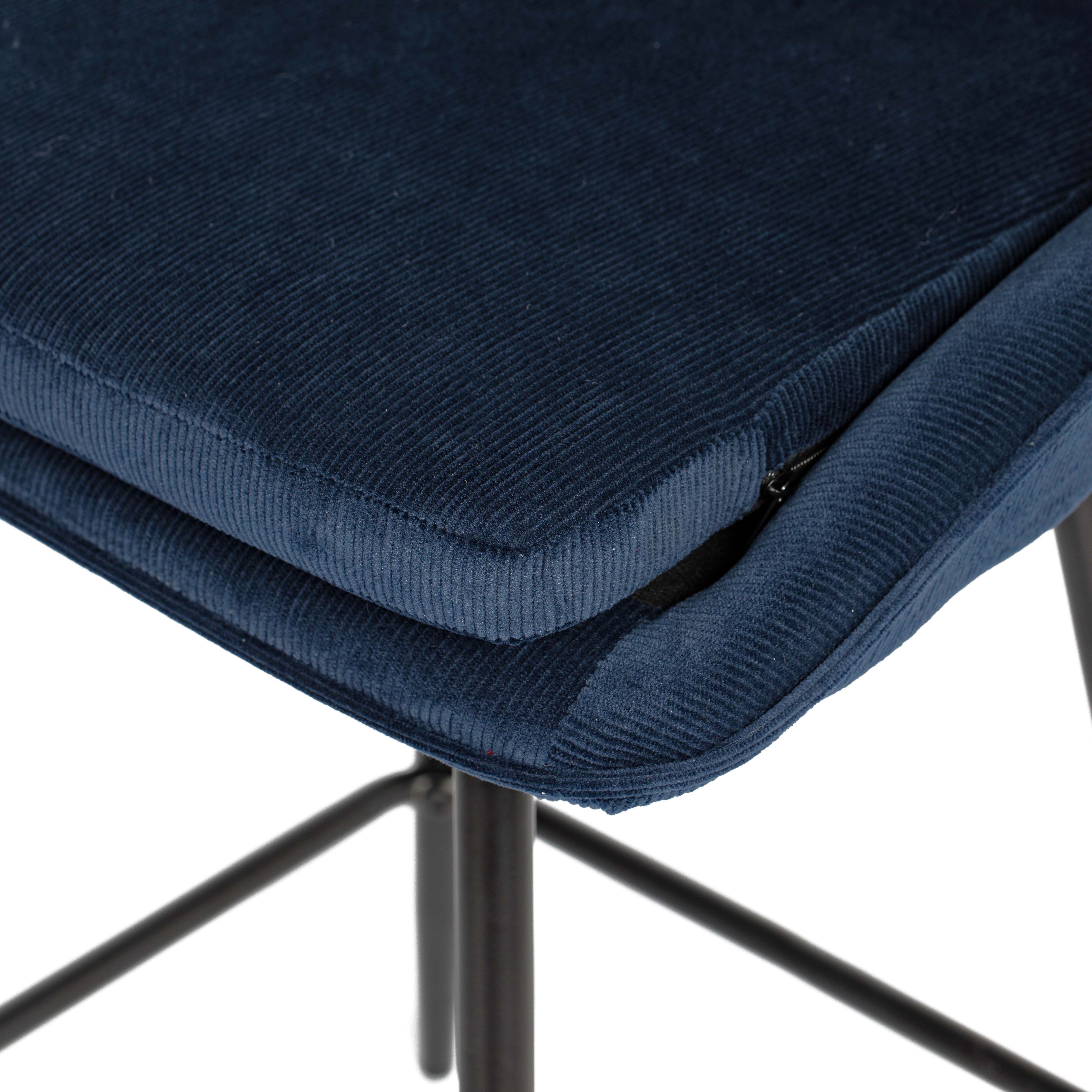 Homy Casa LAKERS 2PC BLUE Barstool with Corduroy Fabric and Metal Legs