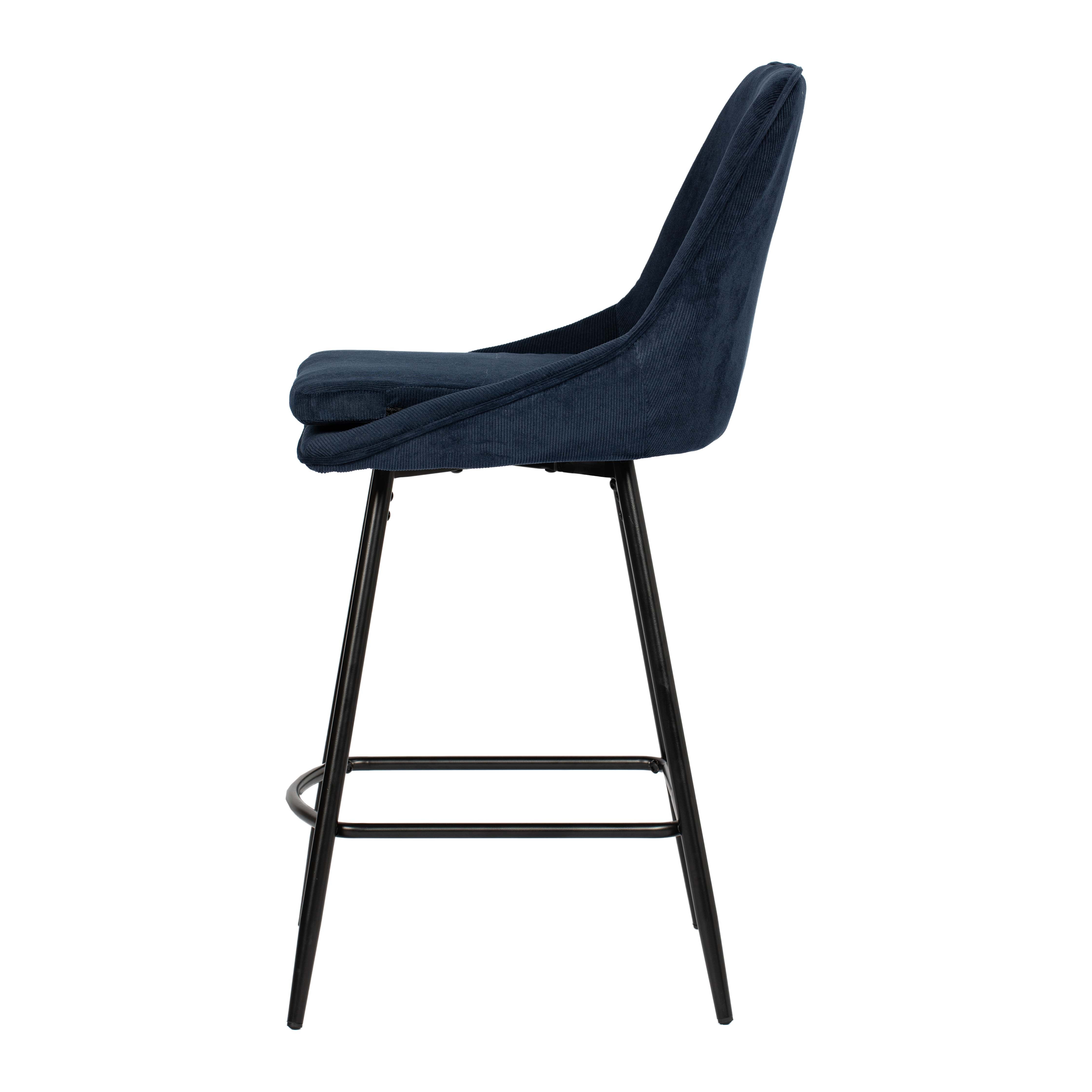 Homy Casa LAKERS 2PC BLUE Barstool with Corduroy Fabric and Metal Legs