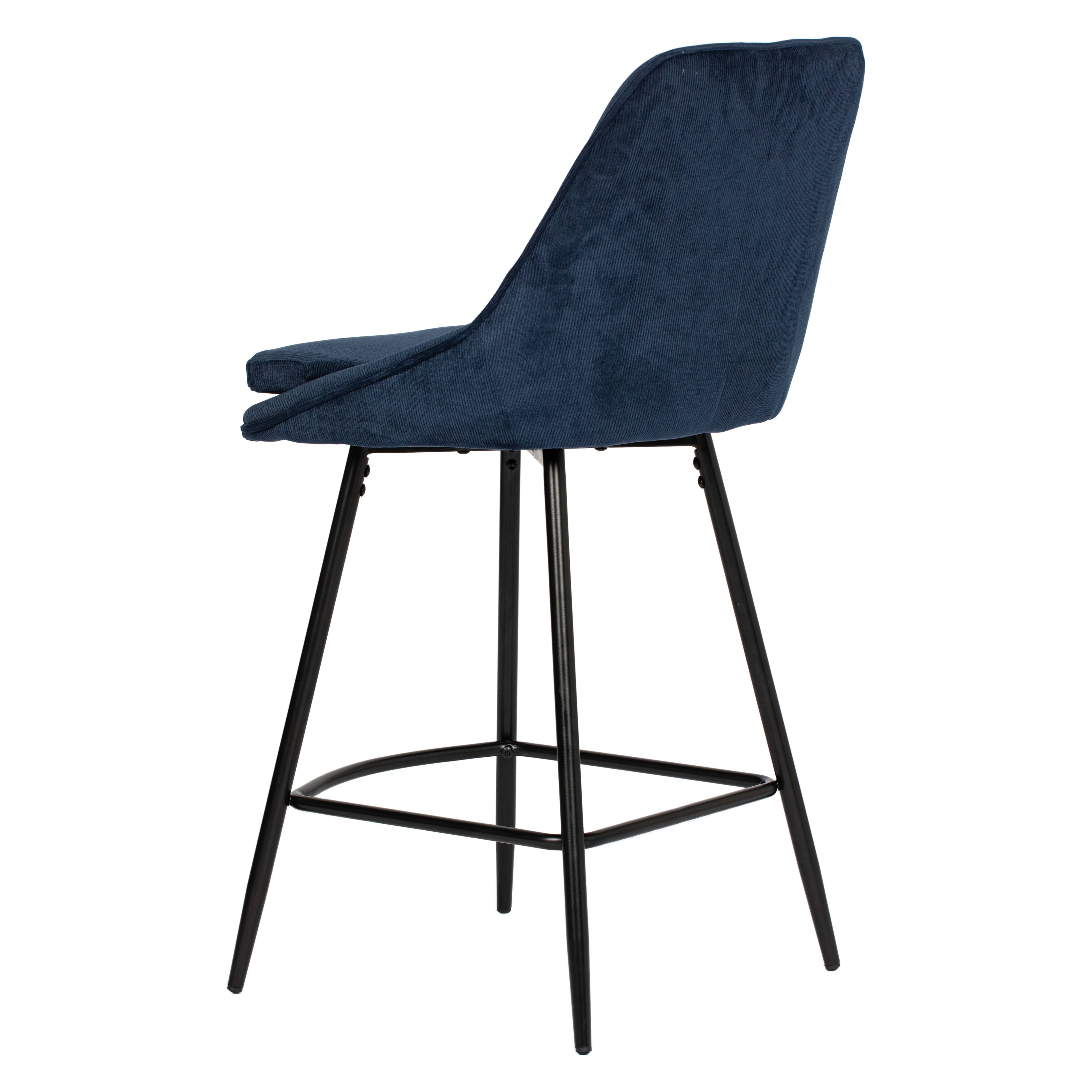 Homy Casa LAKERS 2PC BLUE Barstool with Corduroy Fabric and Metal Legs