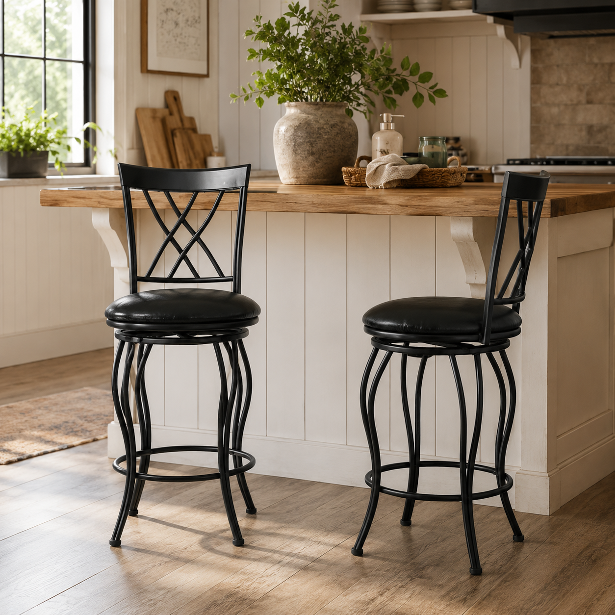 Wichita 29" PU Swivel Bar Stool Set of 2 with Curved Metal Frame