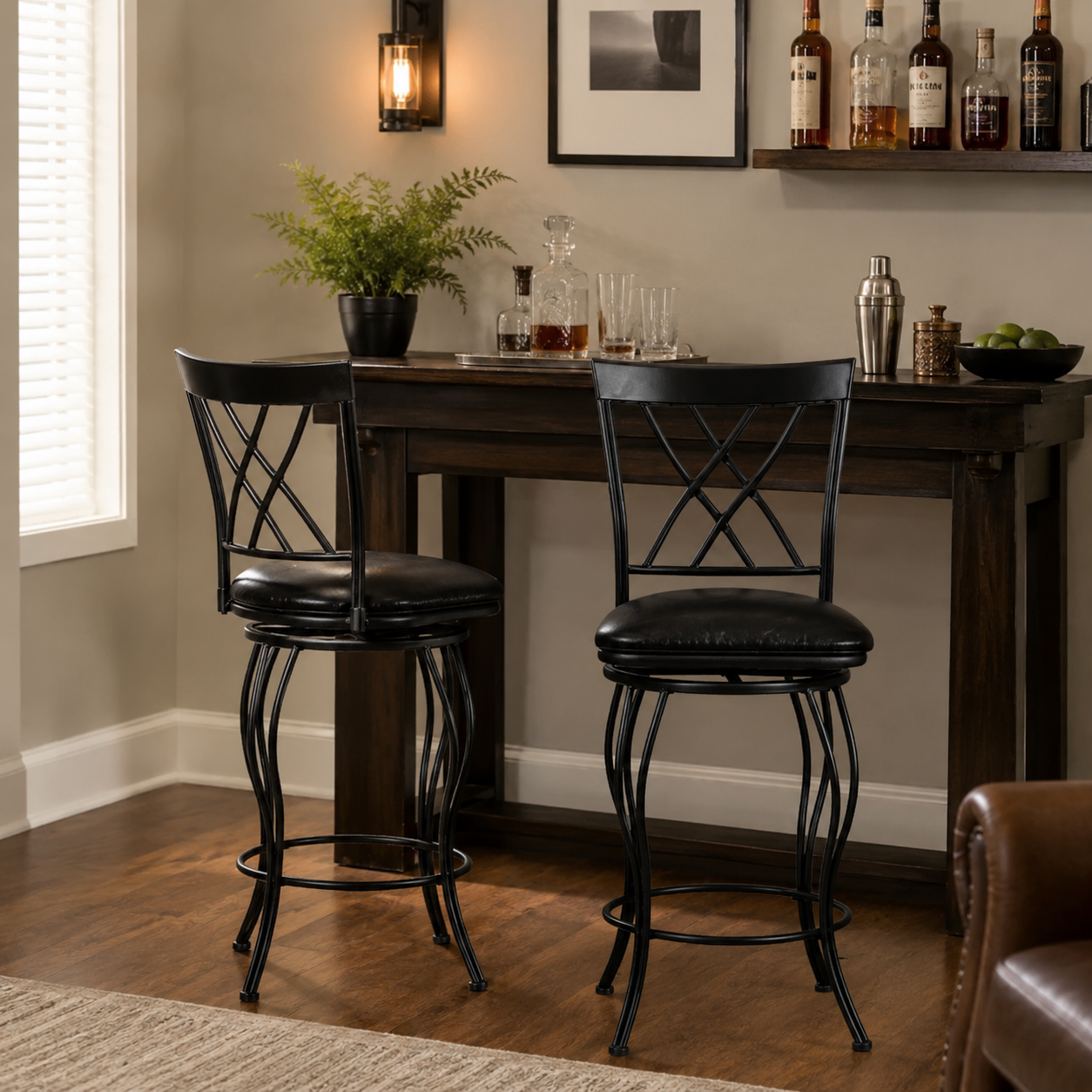 Wichita 29" PU Swivel Bar Stool Set of 2 with Curved Metal Frame