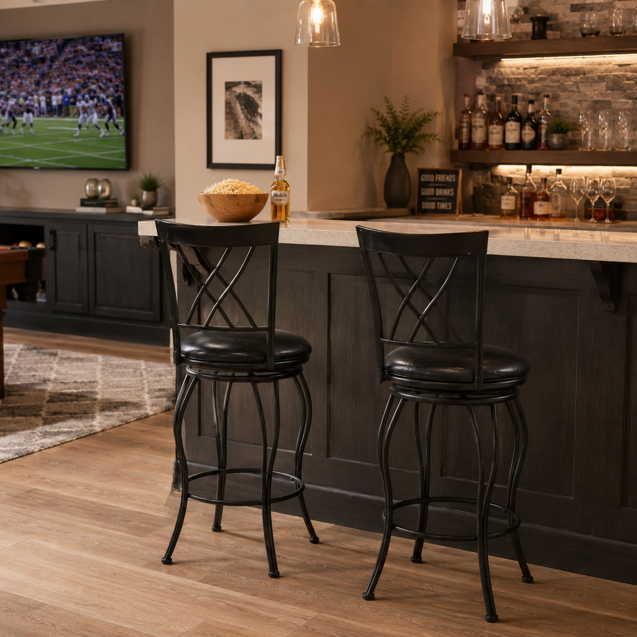 Wichita 29" PU Swivel Bar Stool Set of 2 with Curved Metal Frame